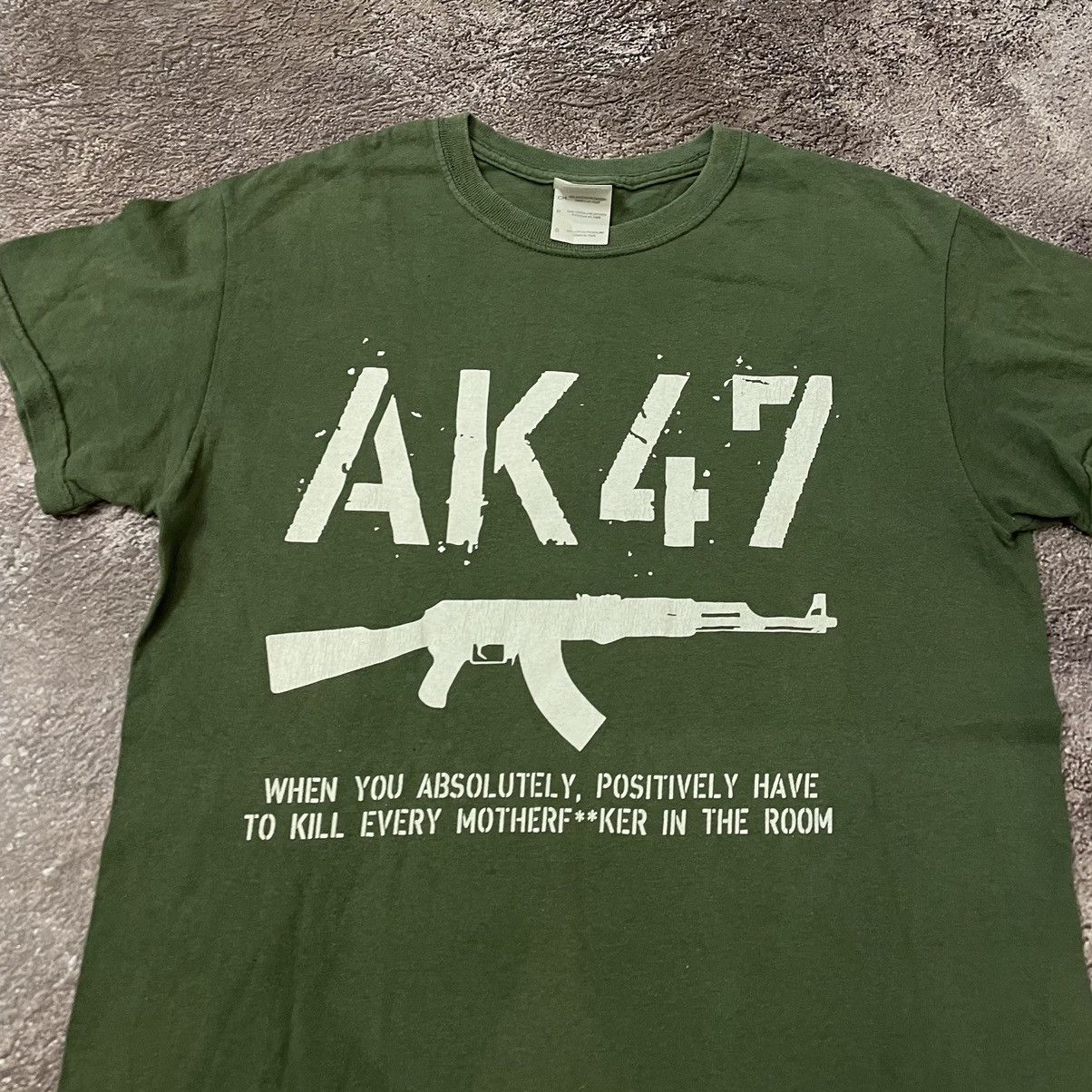 Vintage Vintage 90s Graphic Tee AK47 Humor Streetwear Green Faded S Size US S / EU 44-46 / 1 - 5 Thumbnail