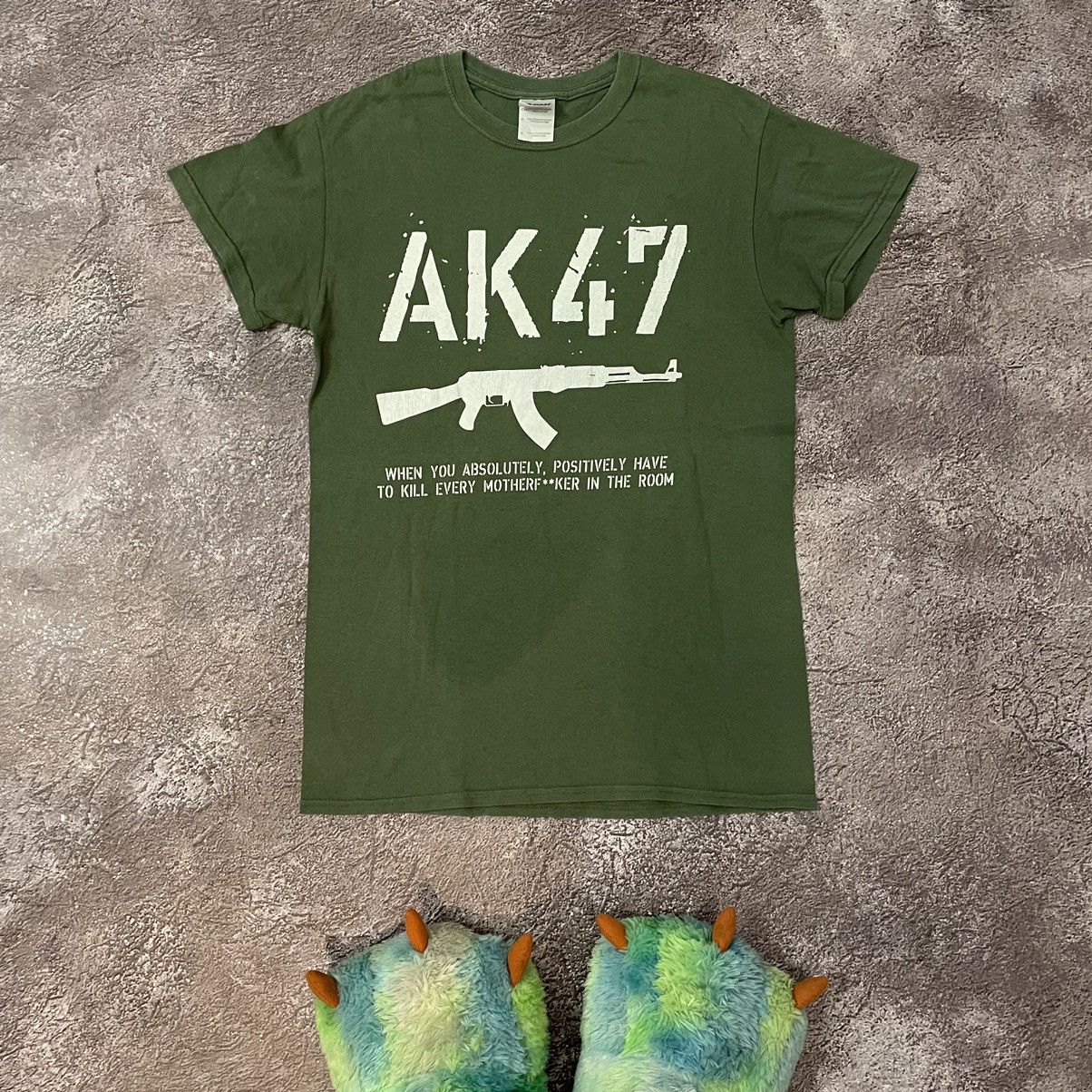 Vintage Vintage 90s Graphic Tee AK47 Humor Streetwear Green Faded S Size US S / EU 44-46 / 1 - 1 Thumbnail