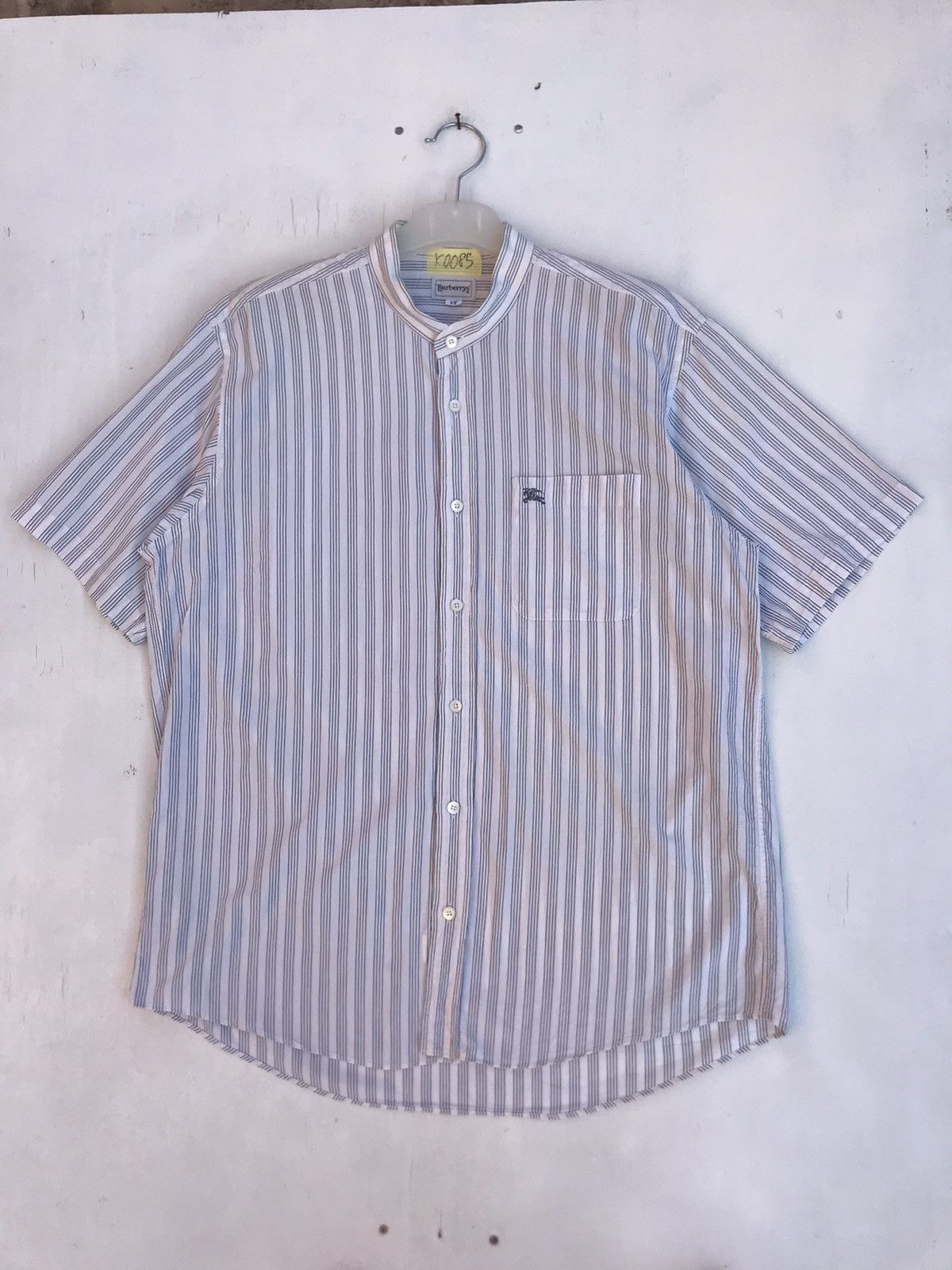 Vintage Burberry Collarless Stripe Shirt