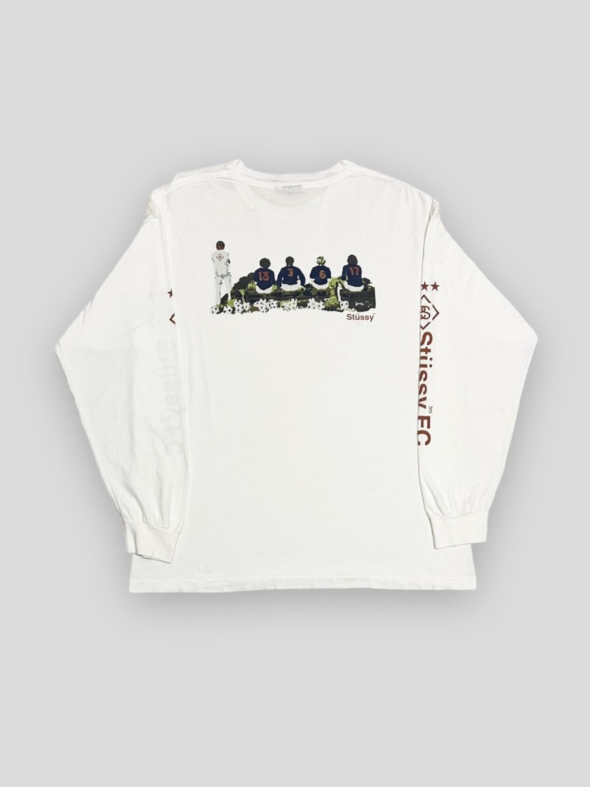 image of Vintage Send Offervtg Stussy Playing Waiting Distressed Longsleeve in White, Men's (Size XL)