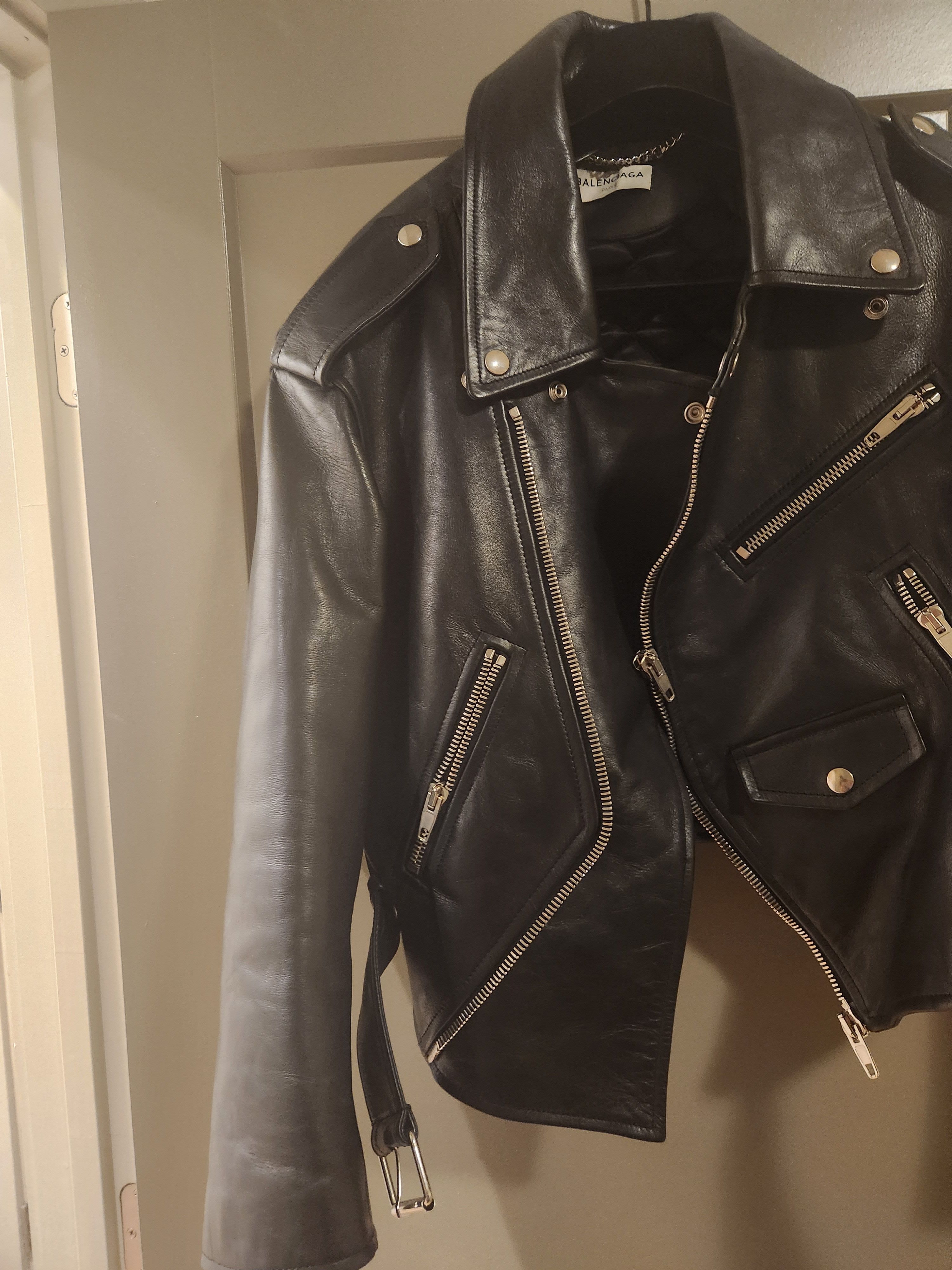 BALENCIAGA Black Leather Oversized Swing Biker Jacket