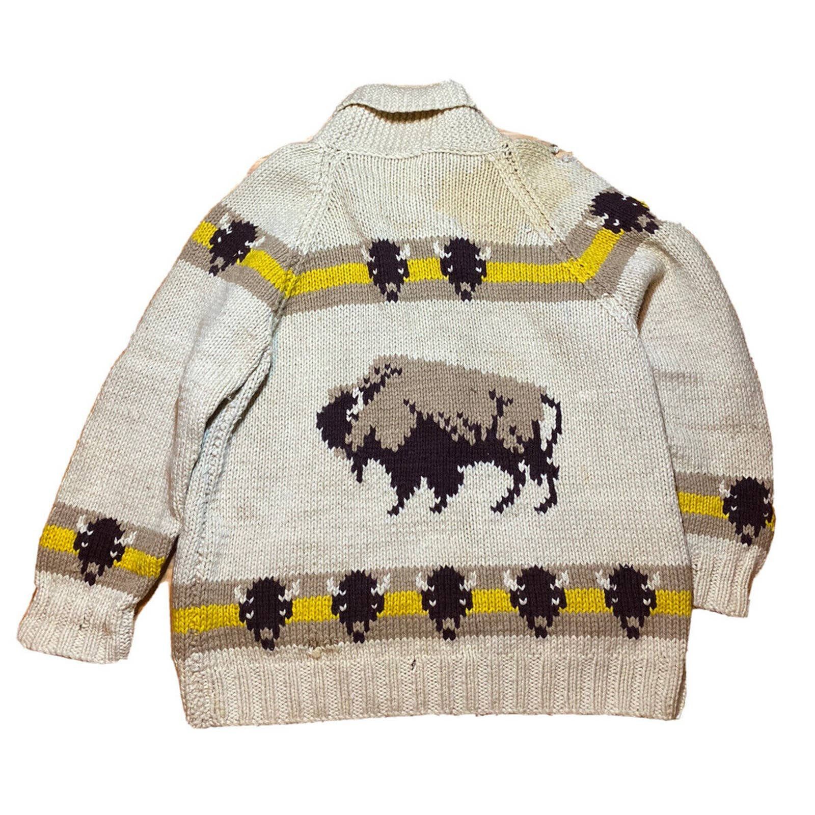 Vintage 40s 50s Cowichan zip cardigan sweater Sz XL