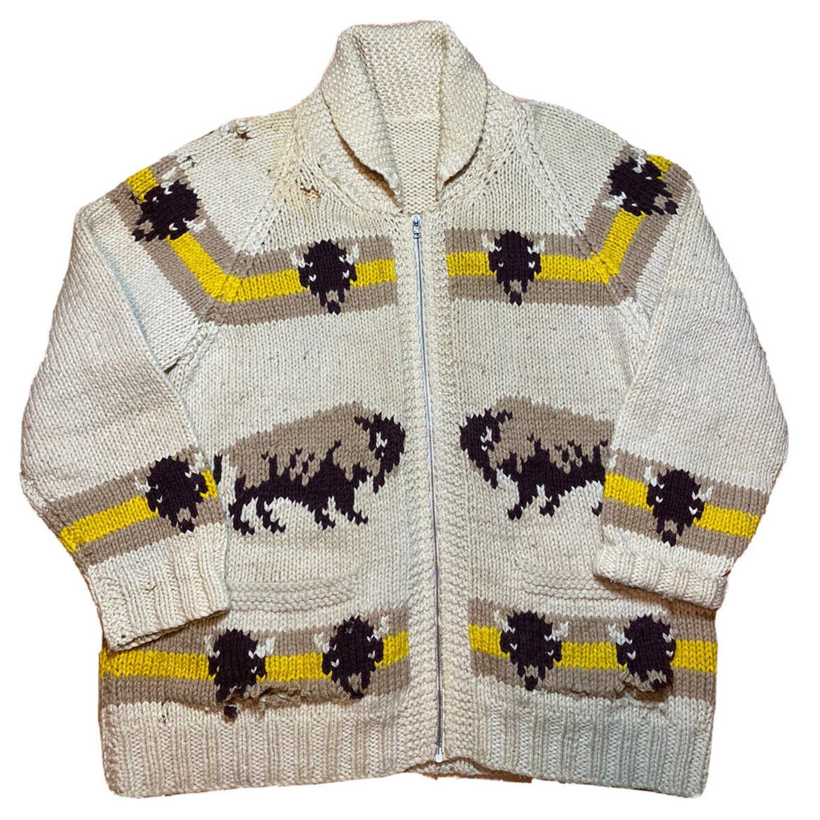 Vintage 40s 50s Cowichan zip cardigan sweater Sz XL