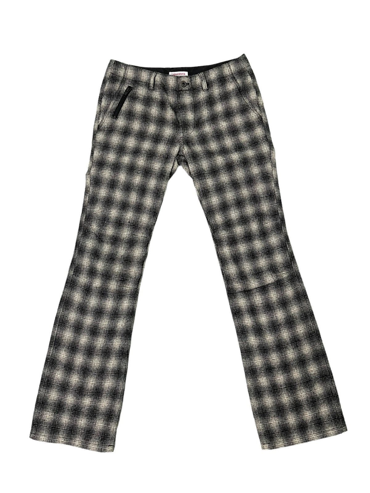 Japanese Brand Flare Trouser Laboratoria Wool Checked Boot Cut 6🟦 Size US 32 / EU 48 - 2 Thumbnail