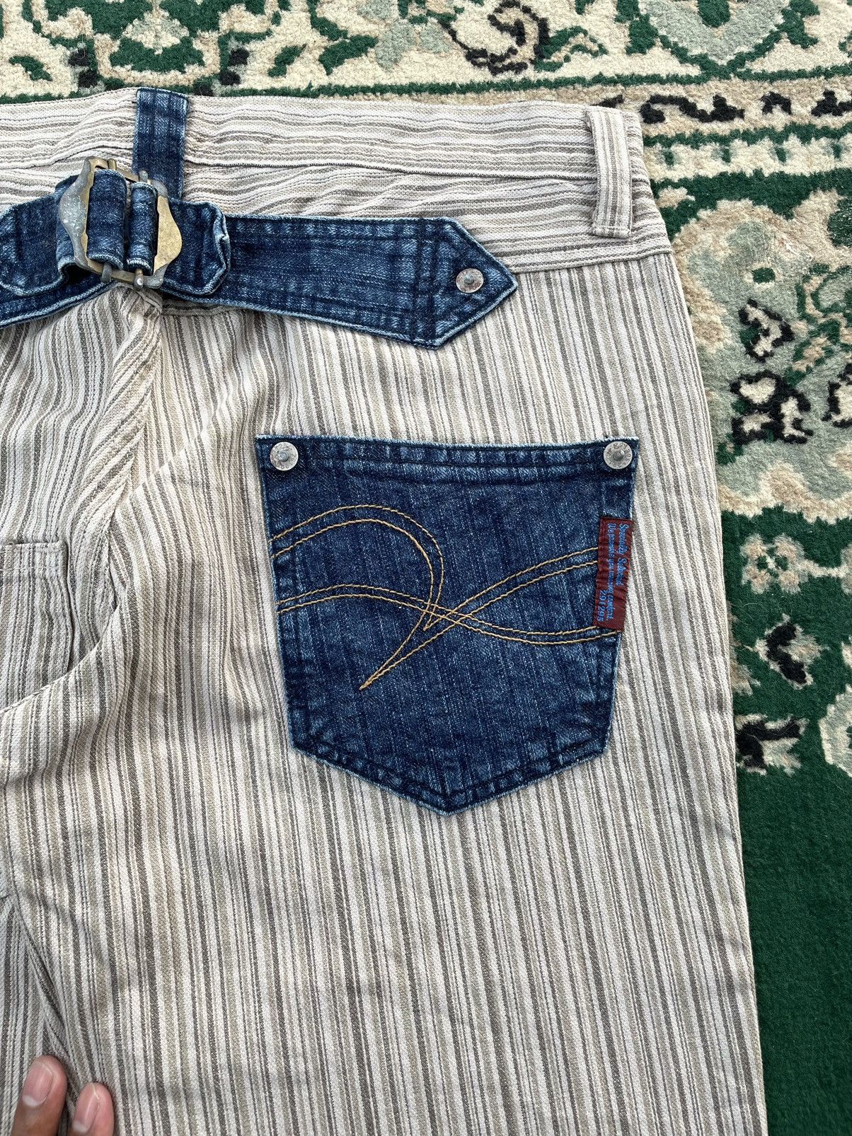 Japanese Brand 291295 Homme Denim stripe pants with buckle back Size US 33 - 7 Thumbnail