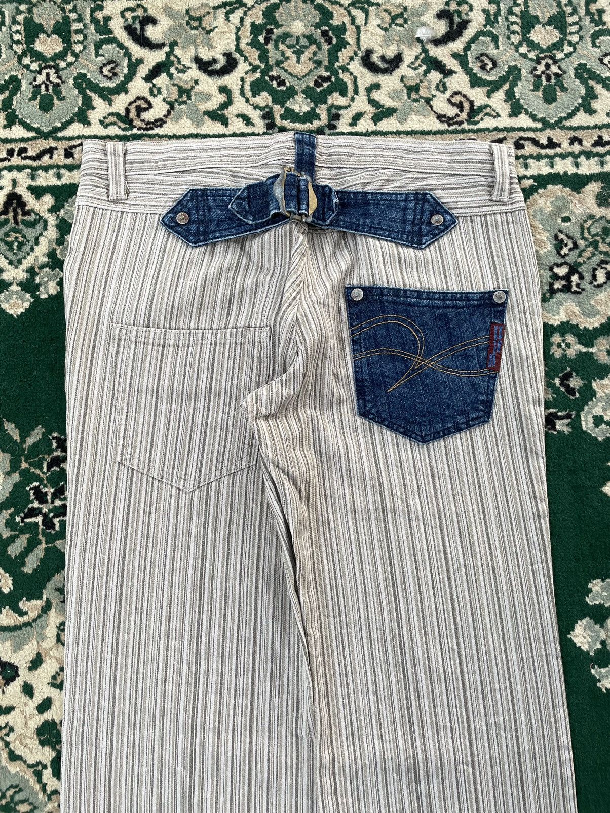Japanese Brand 291295 Homme Denim stripe pants with buckle back Size US 33 - 6 Thumbnail