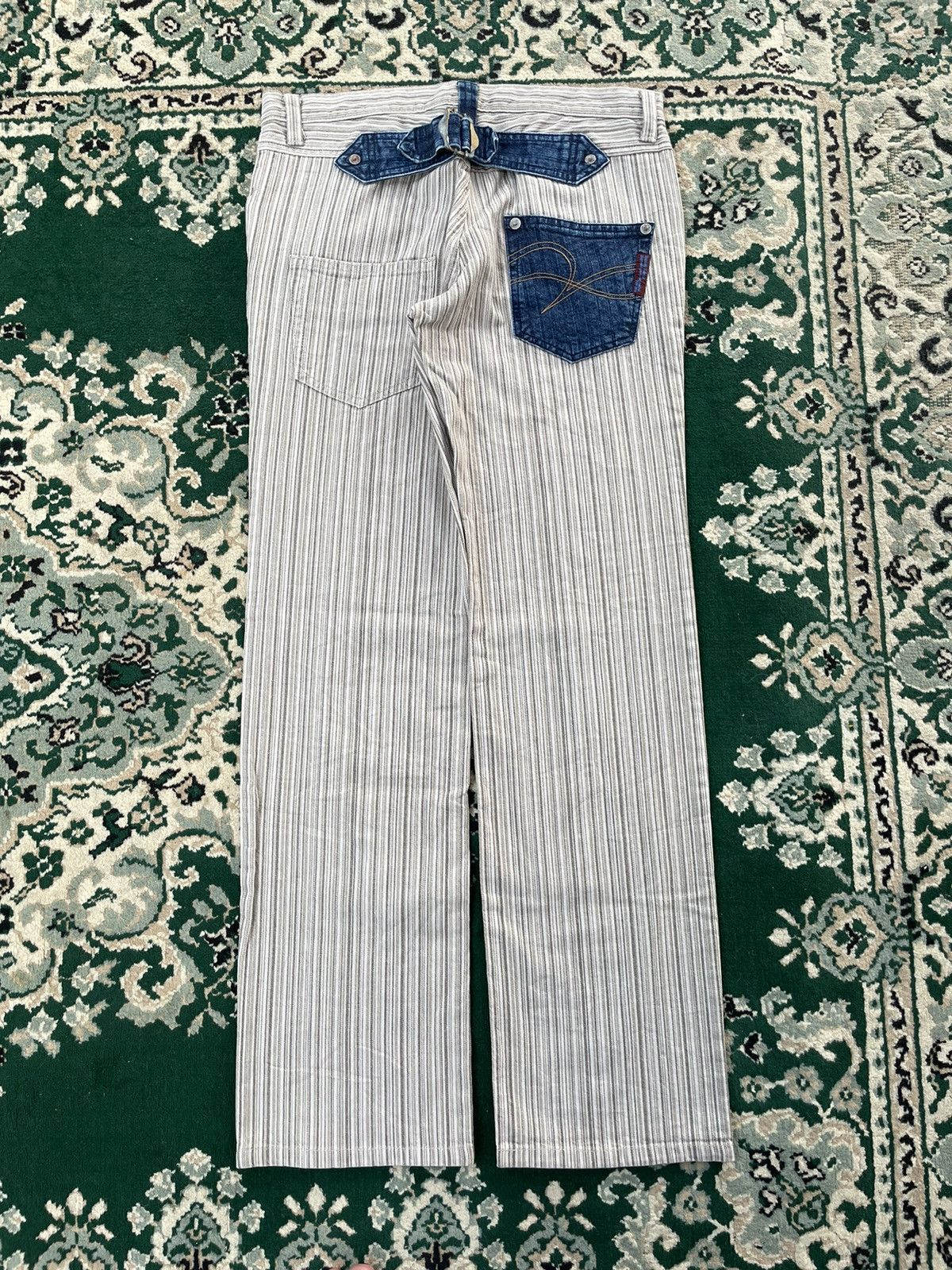 Japanese Brand 291295 Homme Denim stripe pants with buckle back Size US 33 - 5 Thumbnail