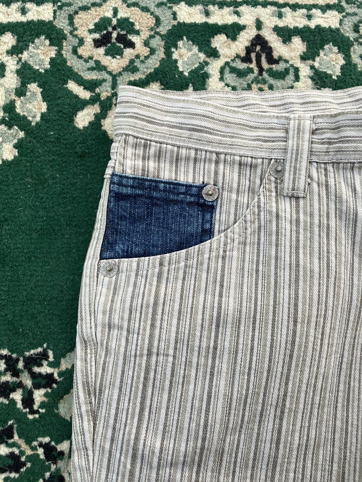 Japanese Brand 291295 Homme Denim stripe pants with buckle back Size US 33 - 4 Thumbnail