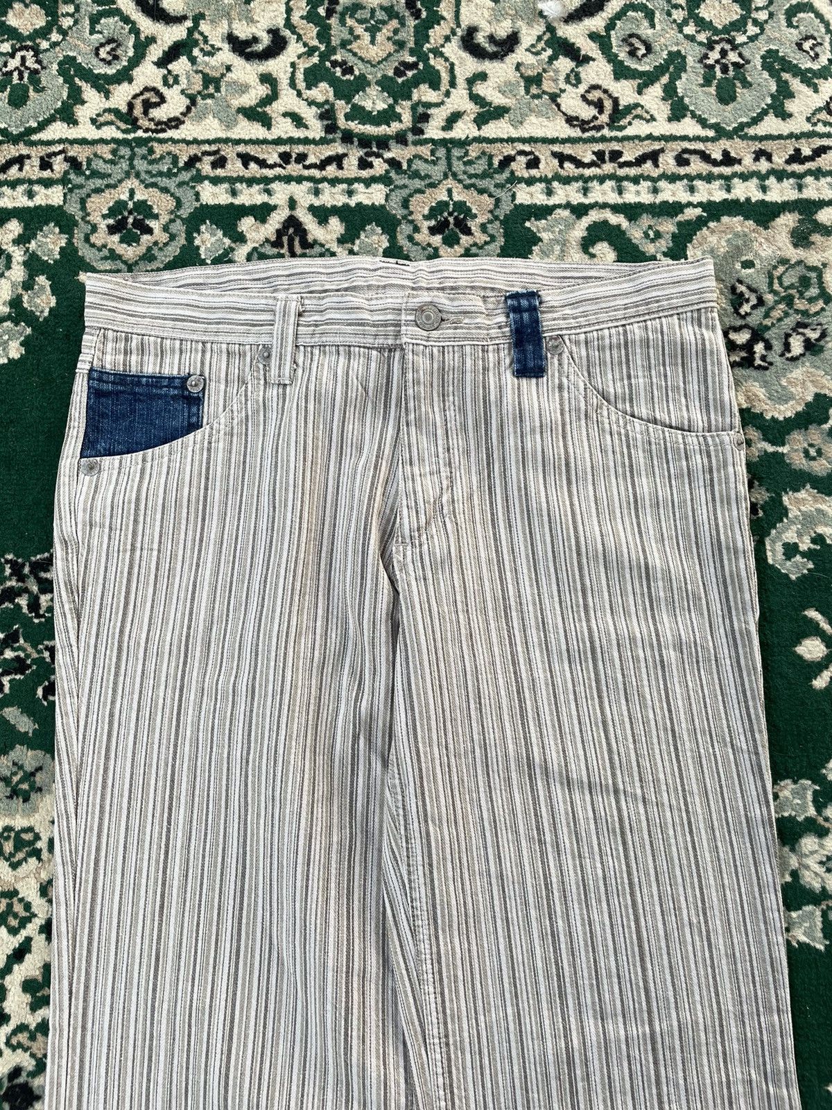 Japanese Brand 291295 Homme Denim stripe pants with buckle back Size US 33 - 2 Thumbnail