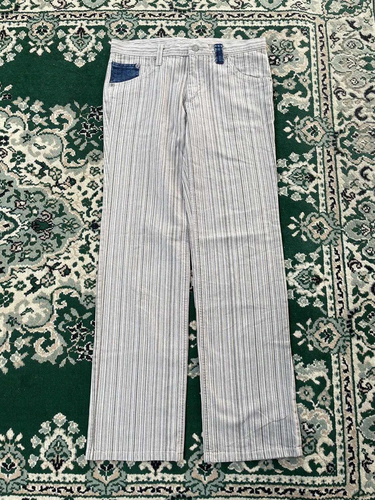 Japanese Brand 291295 Homme Denim stripe pants with buckle back Size US 33 - 1 Thumbnail