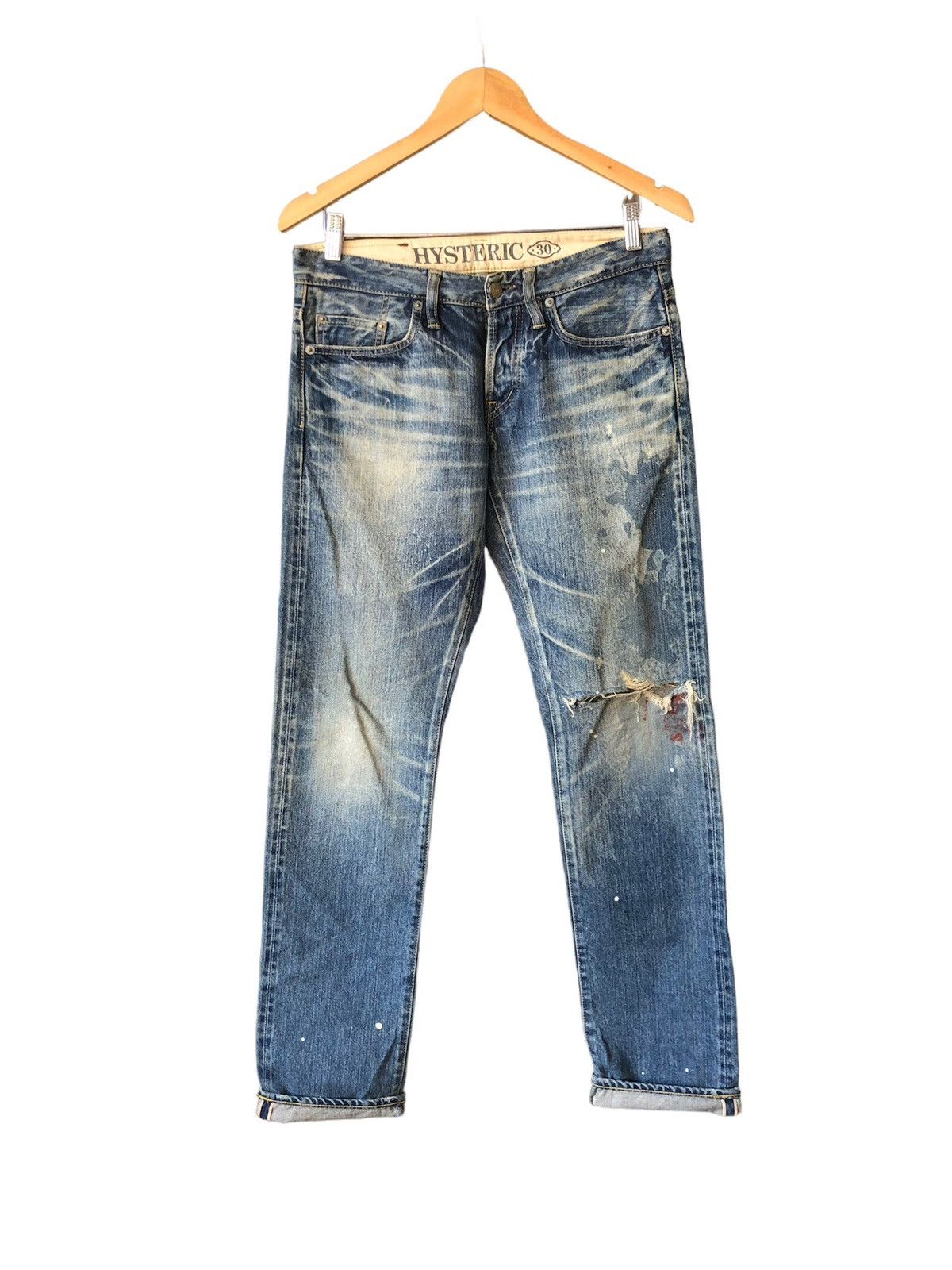 image of Hysteric Glamour Distressed Denim Skinny Jeans in Light Blue, Men's (Size 30)