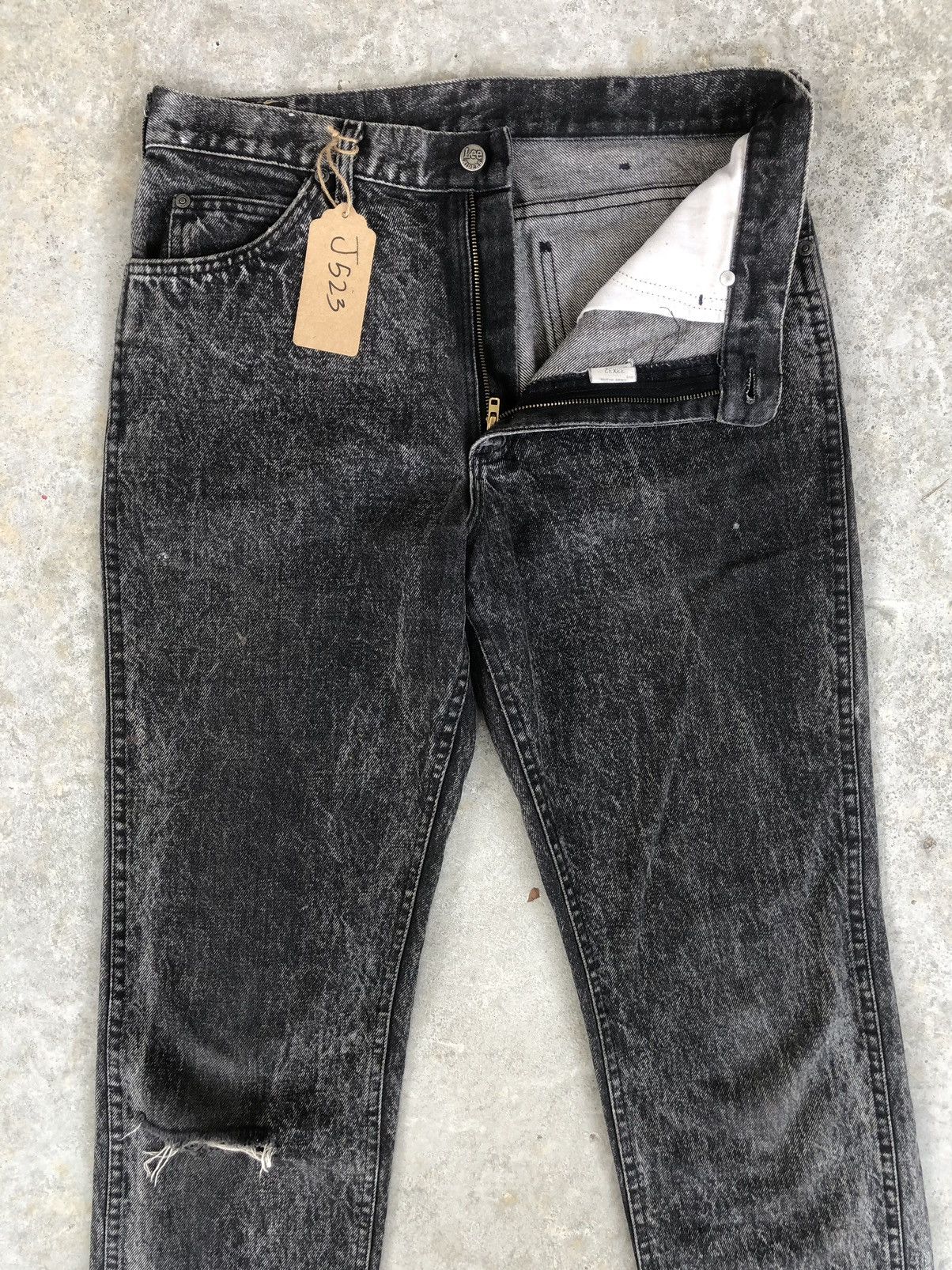 Japanese Brand Acid Wash Jeans Lee Riders Bleach Jeans Distressed Jeans Size US 33 - 3 Thumbnail