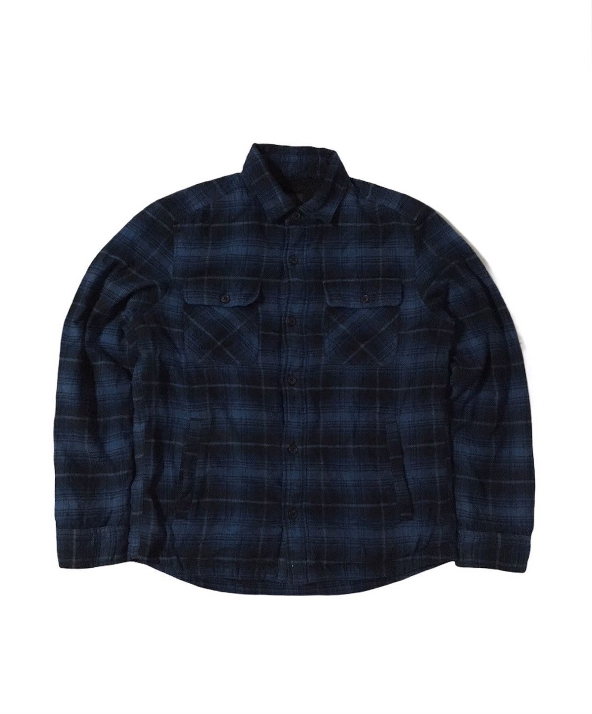 image of Uniqlo Button Jacket Faux Fur Fleece Inside in Blue Check, Men's (Size Medium)