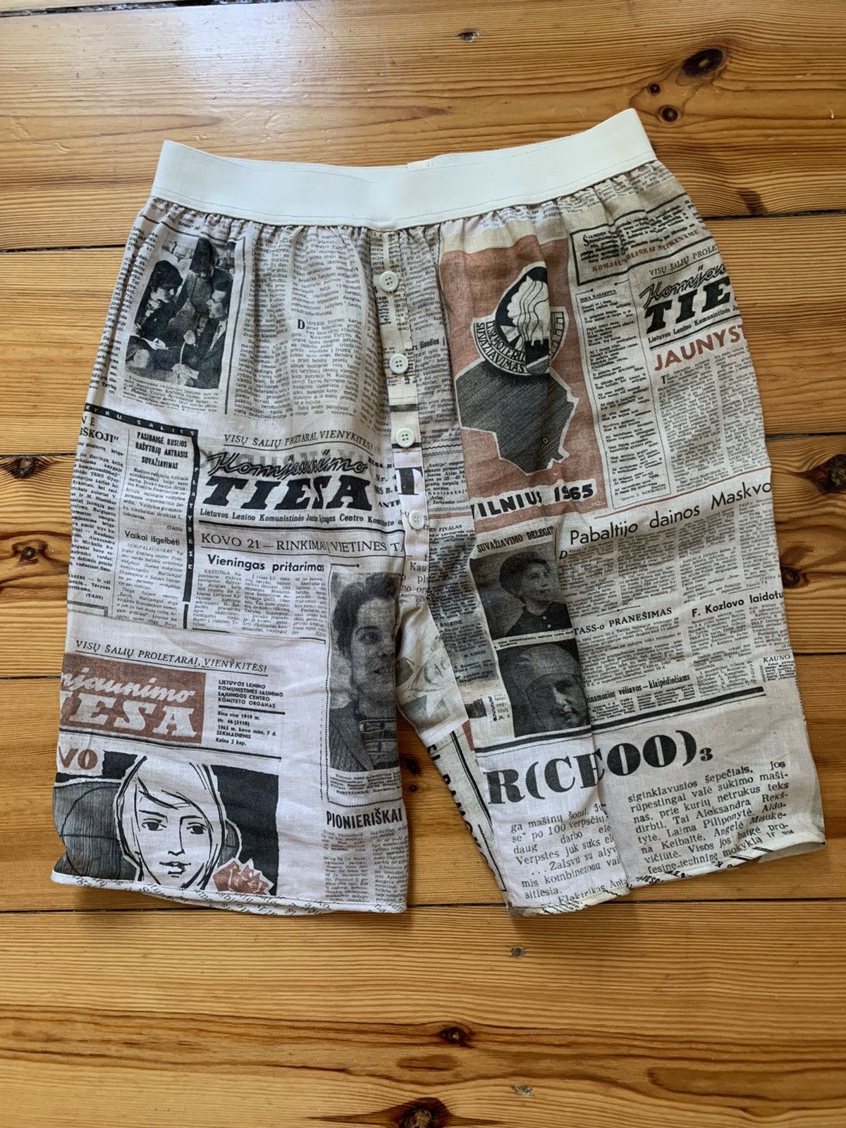 Cherevichkiotvichki Newspaper print linen shorts Grailed