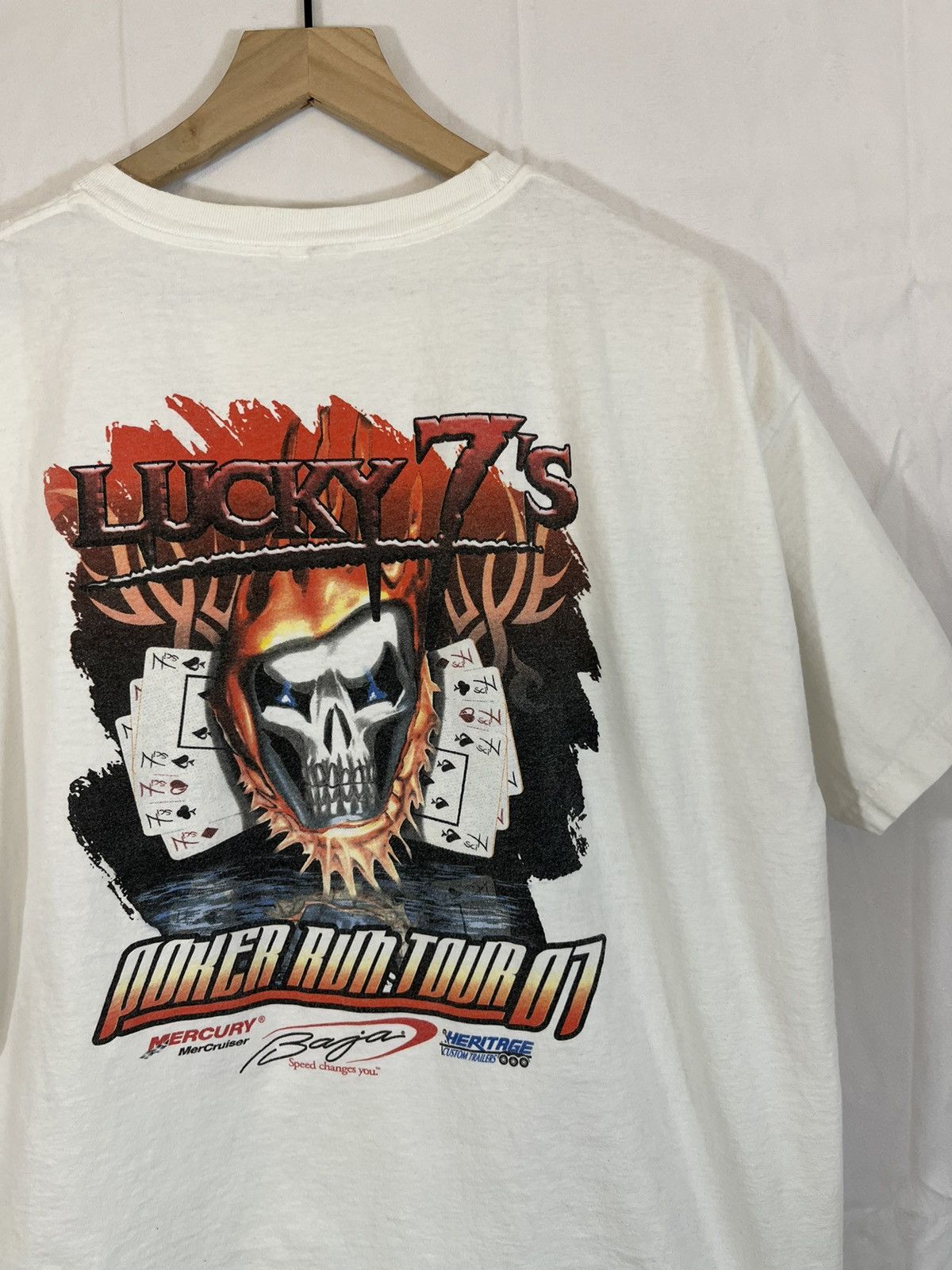 Vintage Faded Lucky 7 Poker Flaming Skull Tee Size US L / EU 52-54 / 3 - 1 Thumbnail