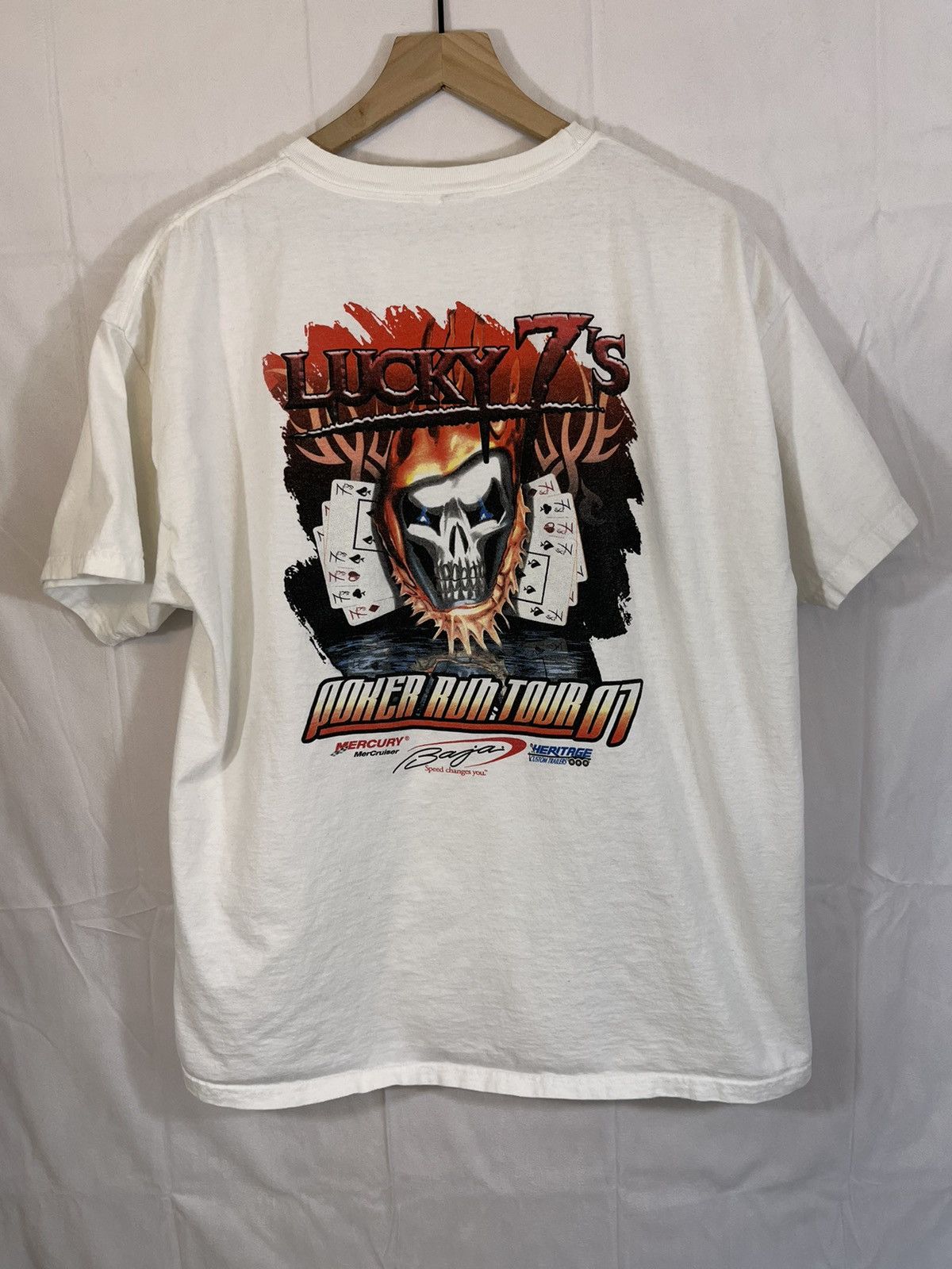 Vintage Faded Lucky 7 Poker Flaming Skull Tee Size US L / EU 52-54 / 3 - 2 Thumbnail