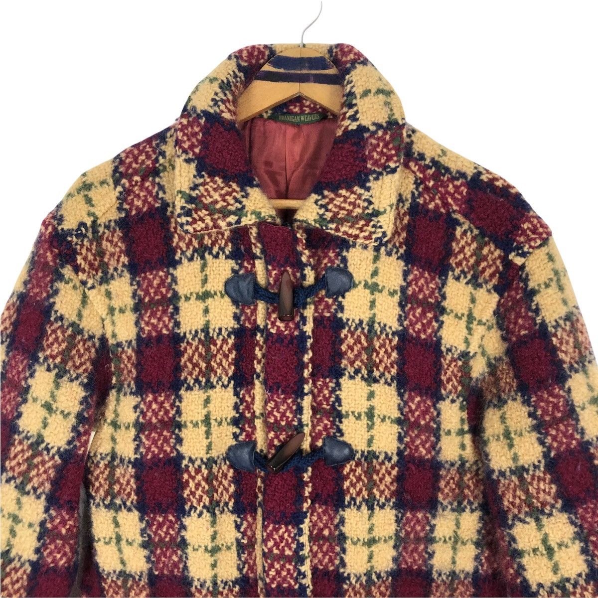 Vintage Branigan Weavers Ireland Knitted Wool Duffle Coat Checkered Size US XS / EU 42 / 0 - 5 Thumbnail