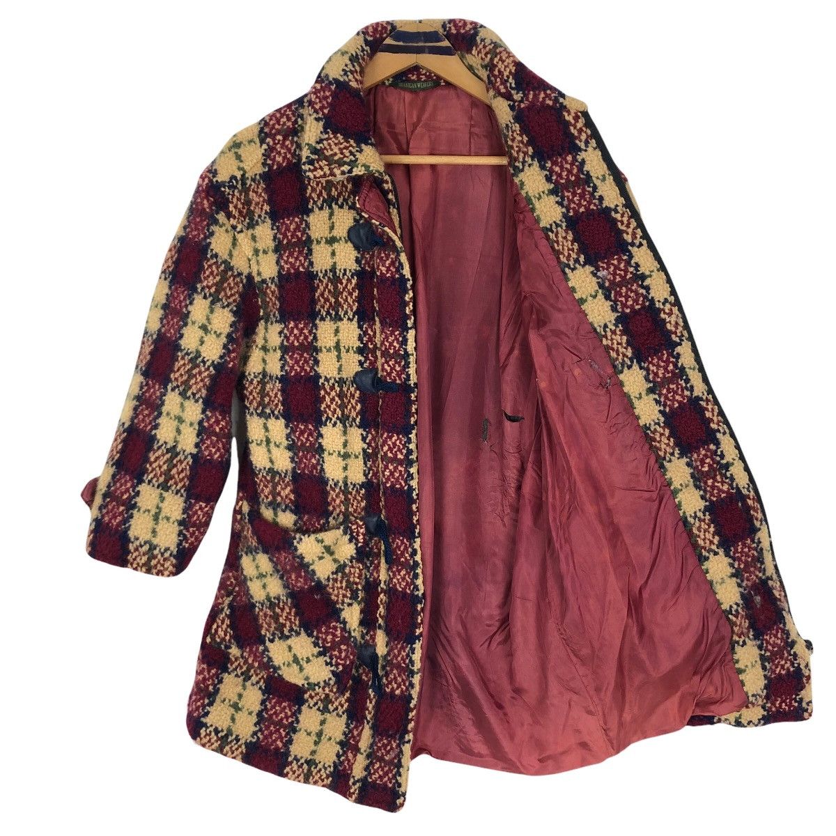 Vintage Branigan Weavers Ireland Knitted Wool Duffle Coat Checkered Size US XS / EU 42 / 0 - 7 Thumbnail