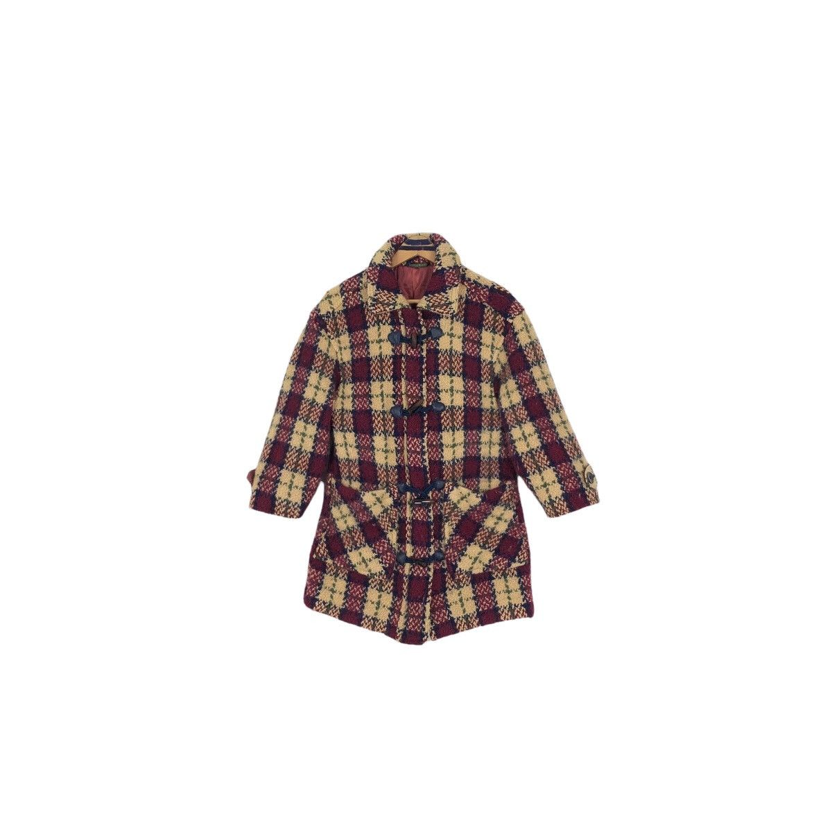 Vintage Branigan Weavers Ireland Knitted Wool Duffle Coat Checkered Size US XS / EU 42 / 0 - 2 Thumbnail