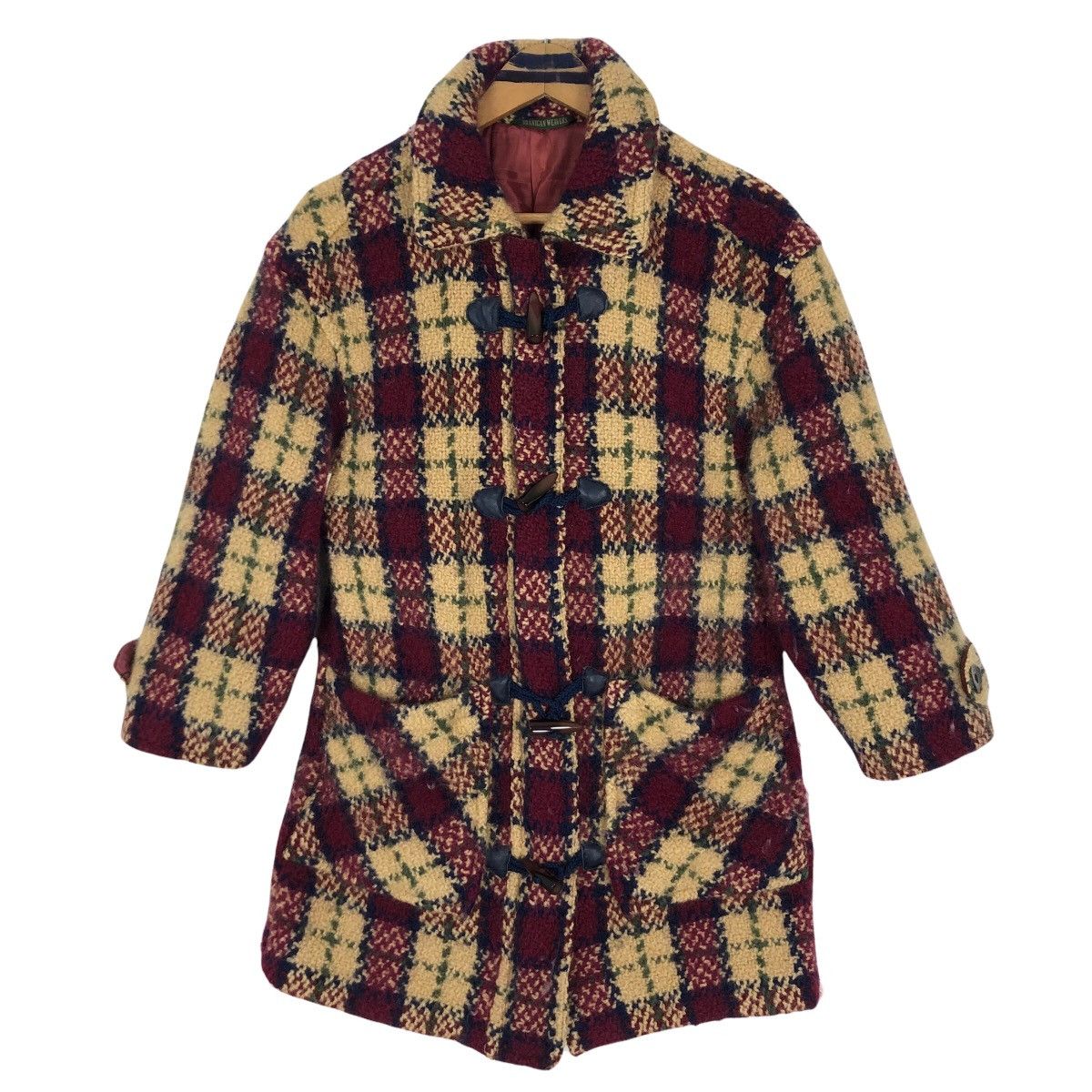 Vintage Branigan Weavers Ireland Knitted Wool Duffle Coat Checkered Size US XS / EU 42 / 0 - 1 Thumbnail
