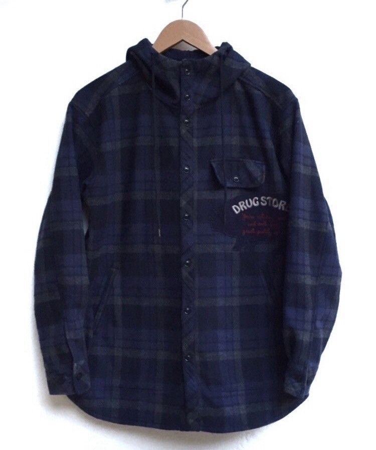 Vintage 🔥Drug Store's Button Check Jacket With Hoodies Size US L / EU 52-54 / 3 - 1 Thumbnail