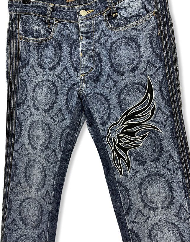 image of Cabane De Zucca x Issey Miyake Fye! Zucca Full Print Half Wing Embroidery Paisley Denim in Blue, Wo