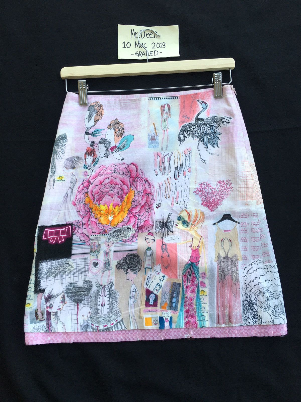 image of Art x Vintage Designer Miriam Ocariz Midi Skirt in Pink, Women's (Size 24)