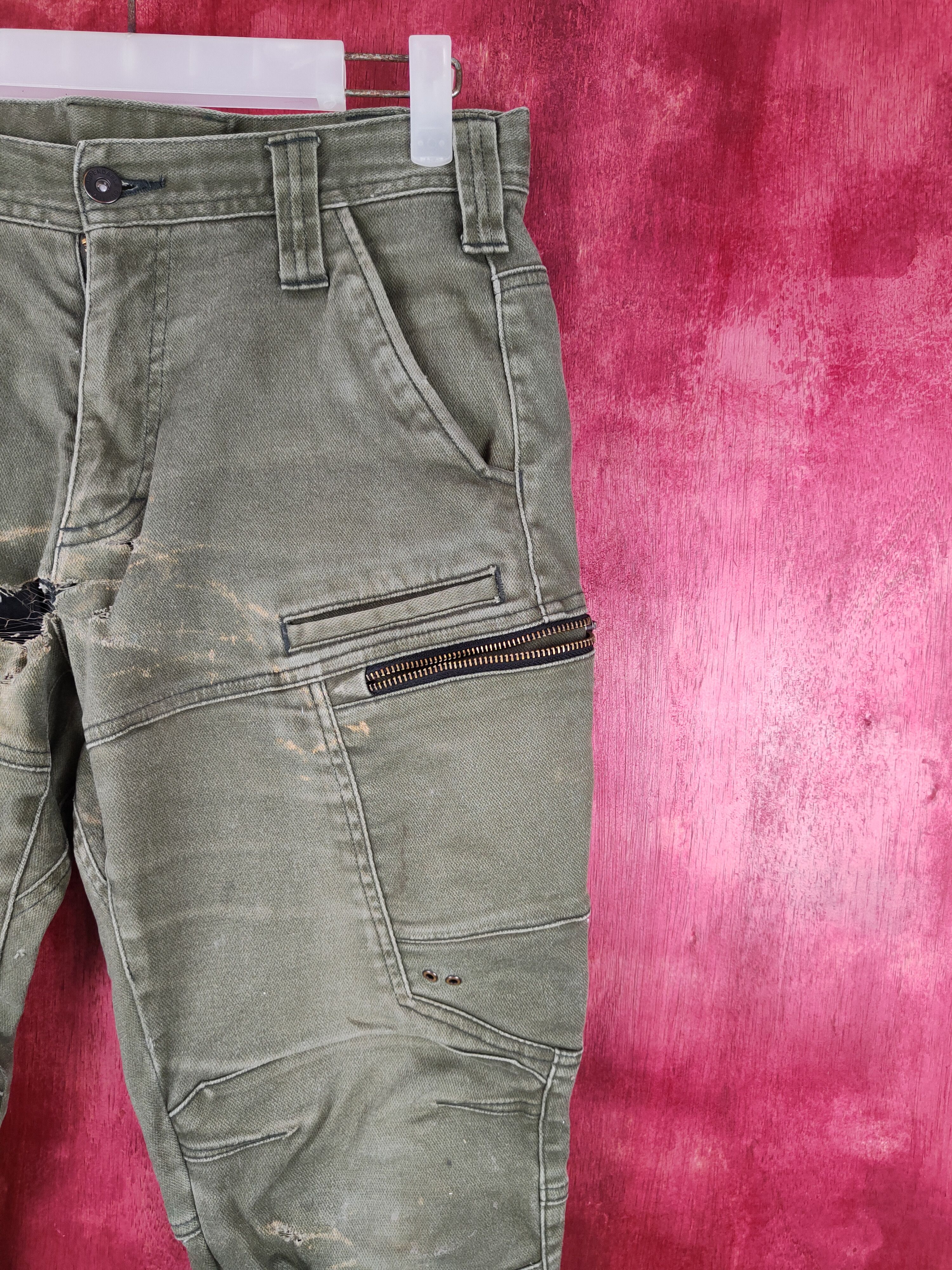 Japanese Brand Tora-Toraichi Olive Ripped Multipocket Cargo Pants #S815 Size US 30 / EU 46 - 9 Thumbnail