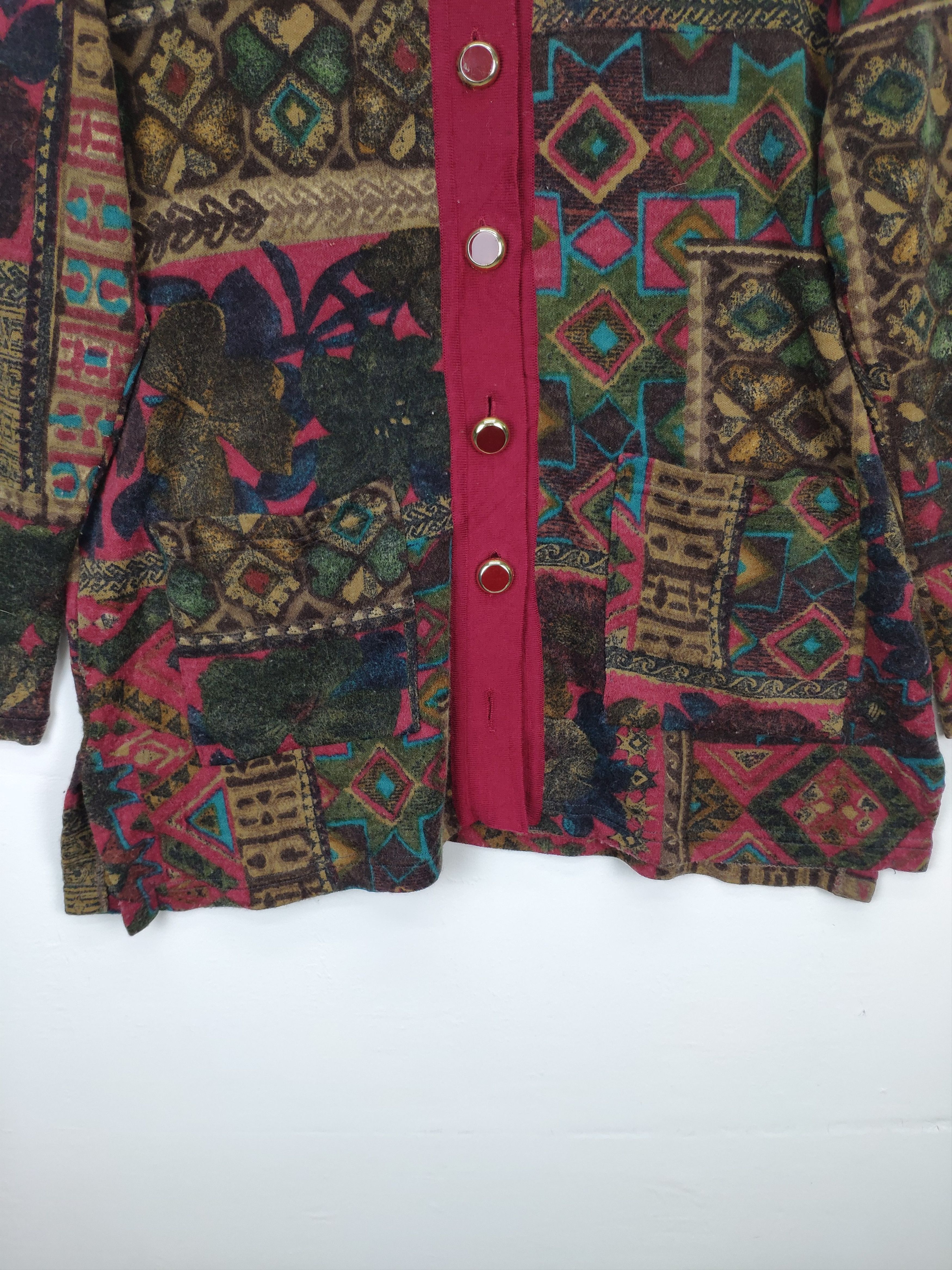 Vintage Steal 💥 Vintage Cardigan Sweater Abstract Art Motif Size M / US 6-8 / IT 42-44 - 6 Thumbnail