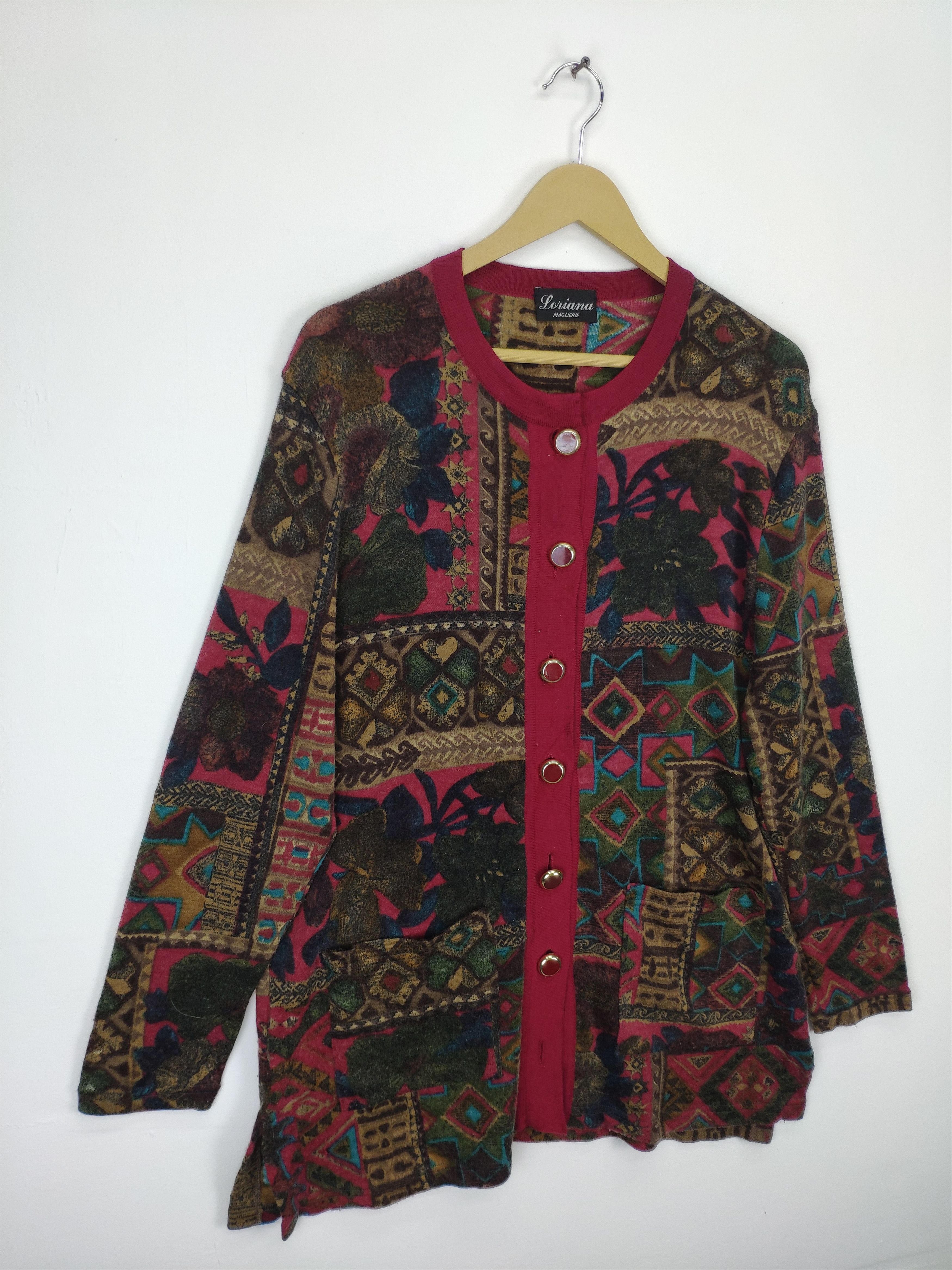 Vintage Steal 💥 Vintage Cardigan Sweater Abstract Art Motif Size M / US 6-8 / IT 42-44 - 3 Thumbnail