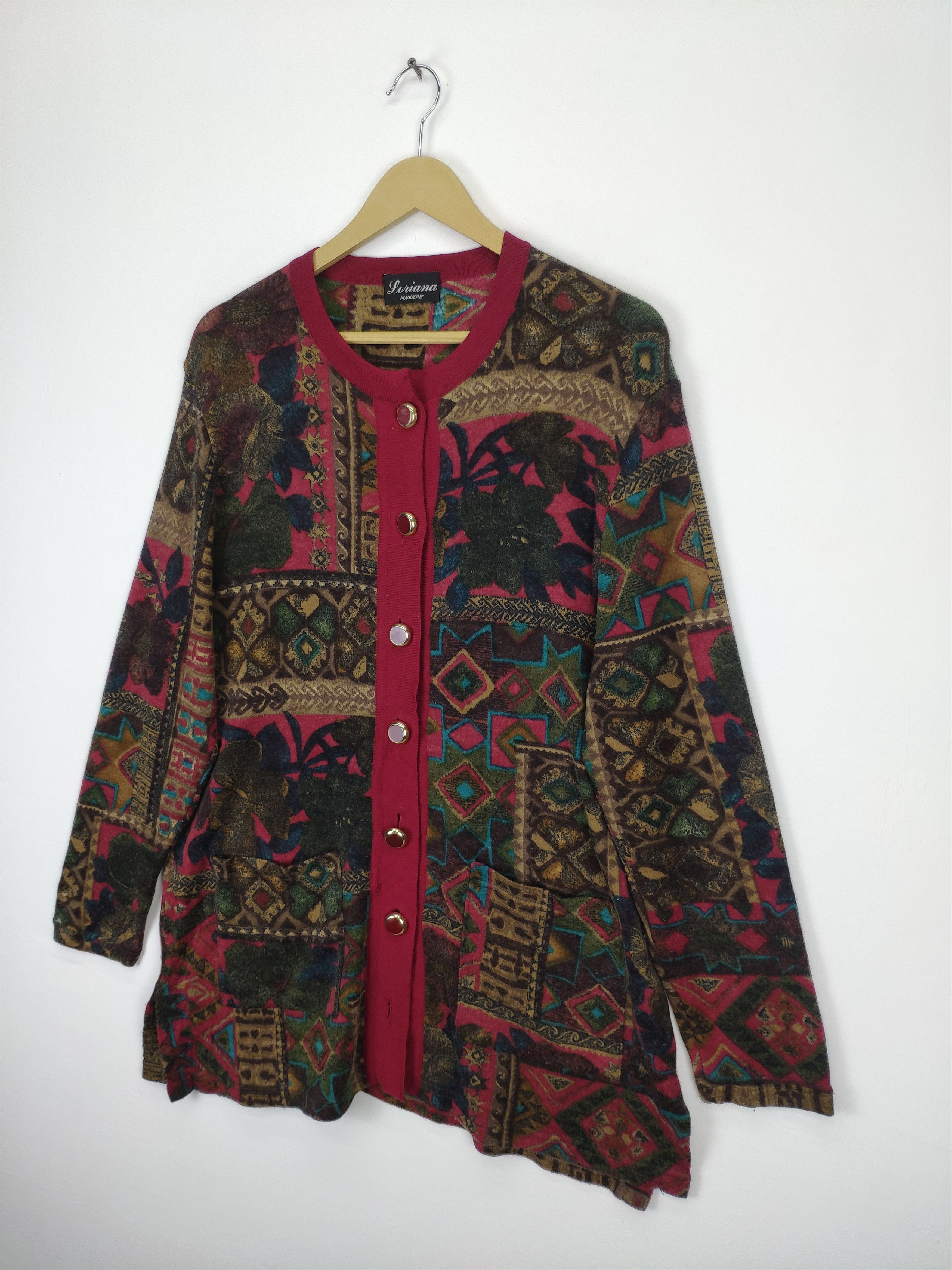Vintage Steal 💥 Vintage Cardigan Sweater Abstract Art Motif Size M / US 6-8 / IT 42-44 - 2 Thumbnail