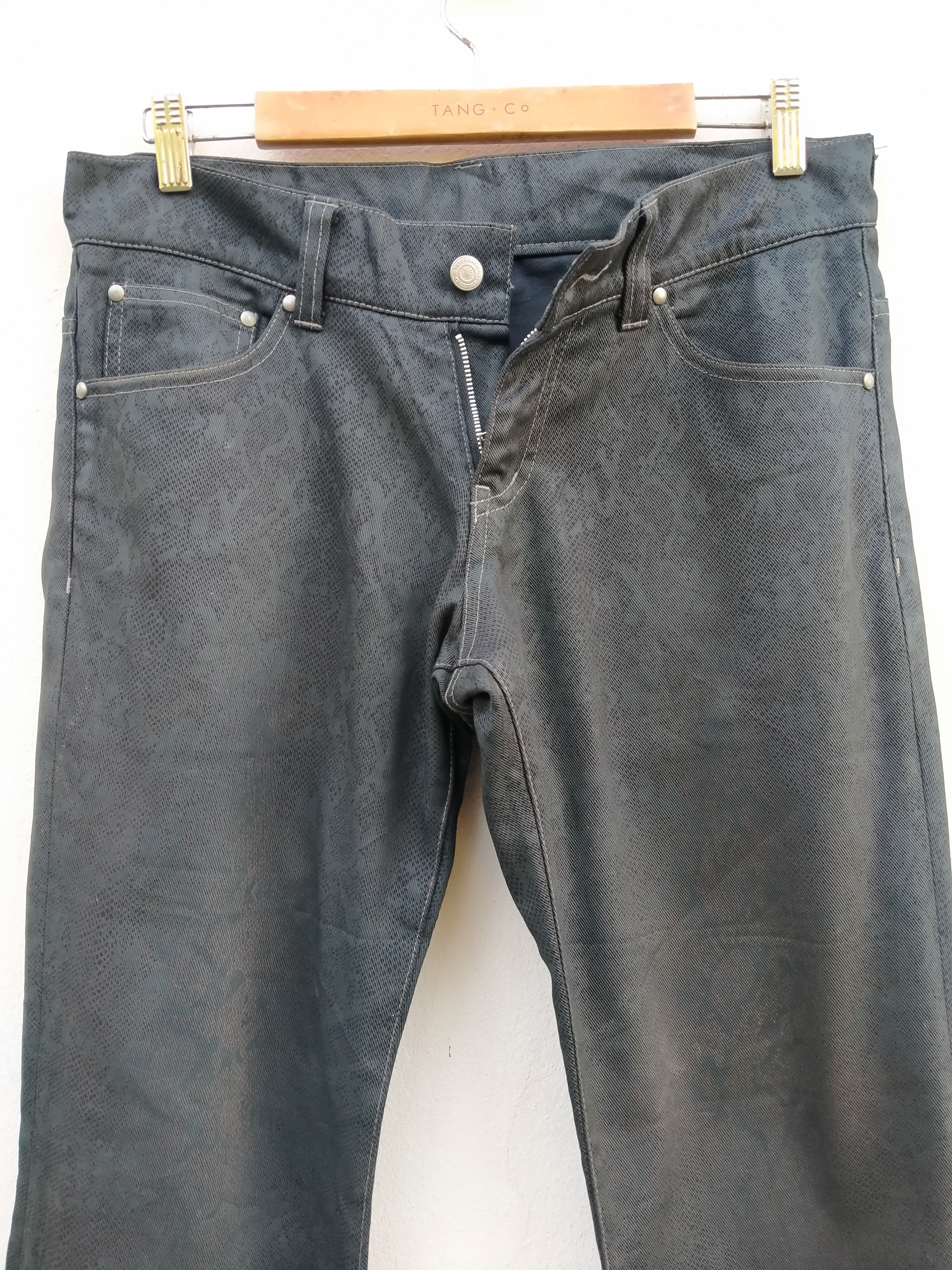 image of Hysteric Glamour x Tornado Mart Japan Tornado Mart Waxed Snake Skin Low Rise Pants, Men's (Size 32)