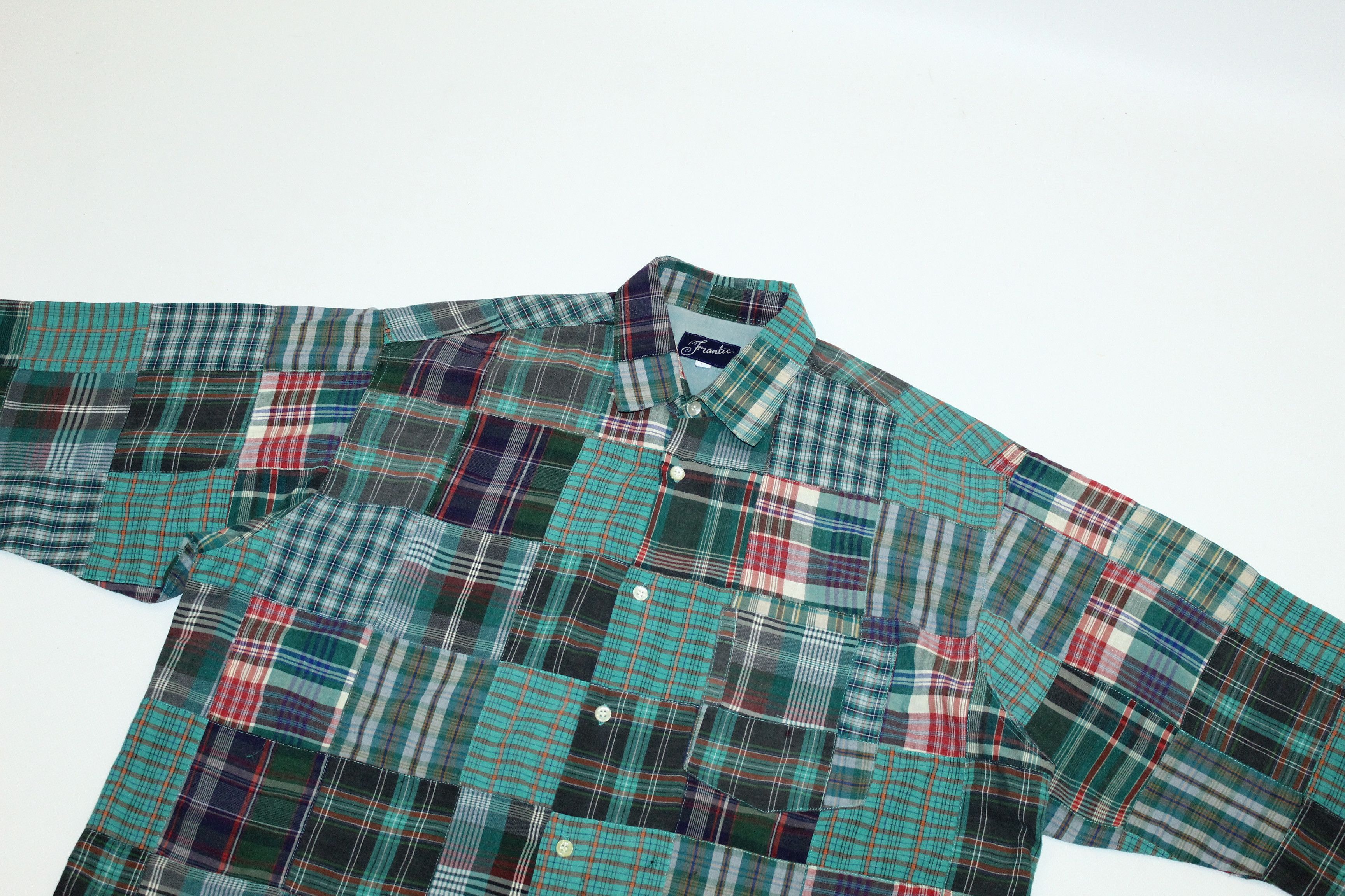 Japanese Brand VTG🔥Frantic Design Distressed Patchwork Flannel Shirt Size US L / EU 52-54 / 3 - 4 Thumbnail