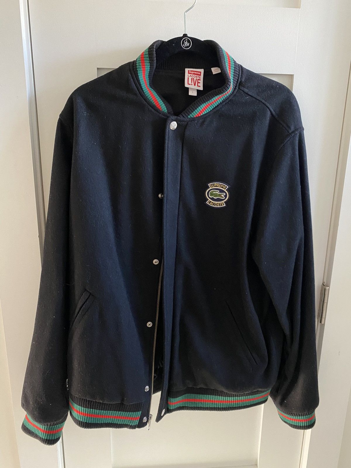 Supreme lacoste wool varsity jacket clearance navy