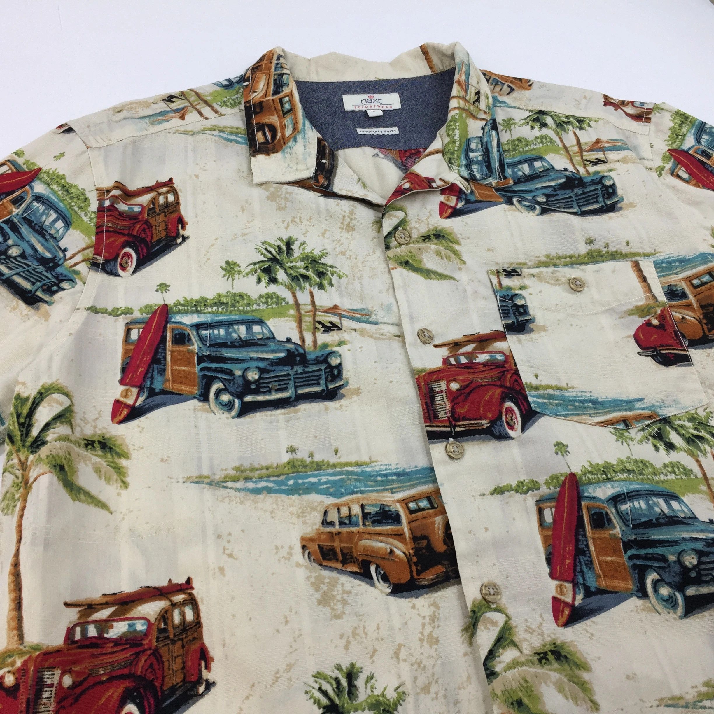 Vintage Next Retro Car Print Hawaiian Shirt Cream White Auto Style Size US L / EU 52-54 / 3 - 2 Thumbnail