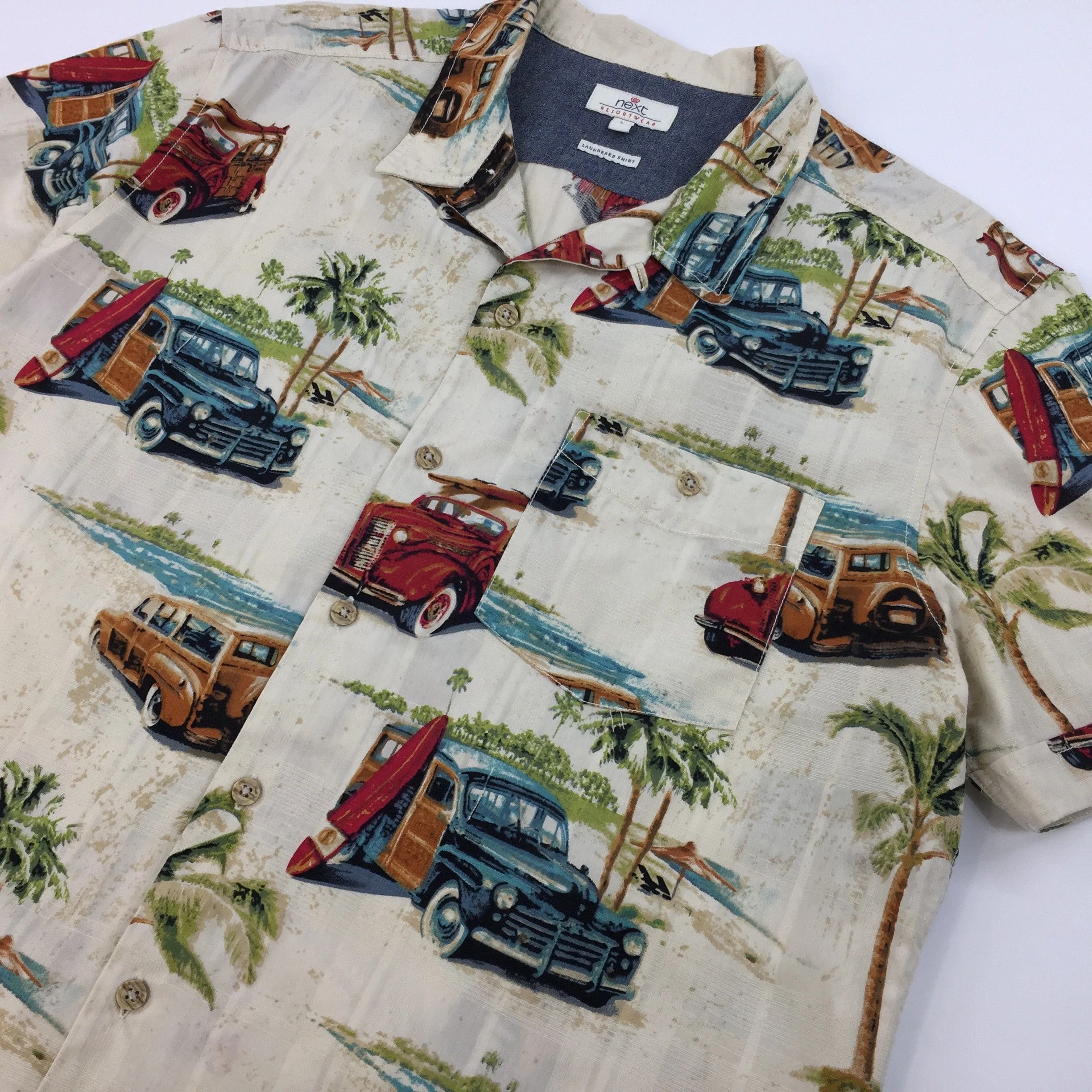 Vintage Next Retro Car Print Hawaiian Shirt Cream White Auto Style Size US L / EU 52-54 / 3 - 3 Thumbnail