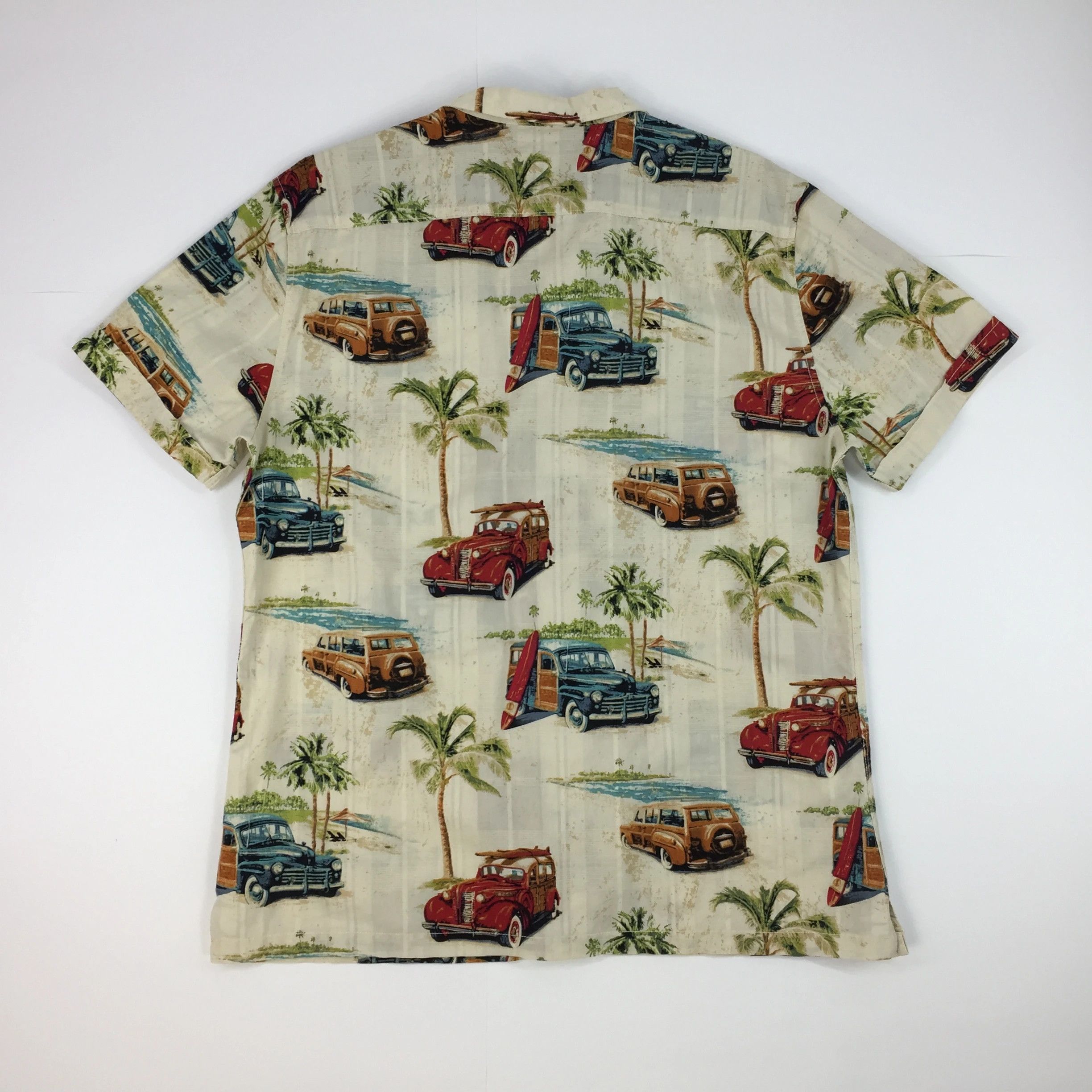 Vintage Next Retro Car Print Hawaiian Shirt Cream White Auto Style Size US L / EU 52-54 / 3 - 8 Thumbnail