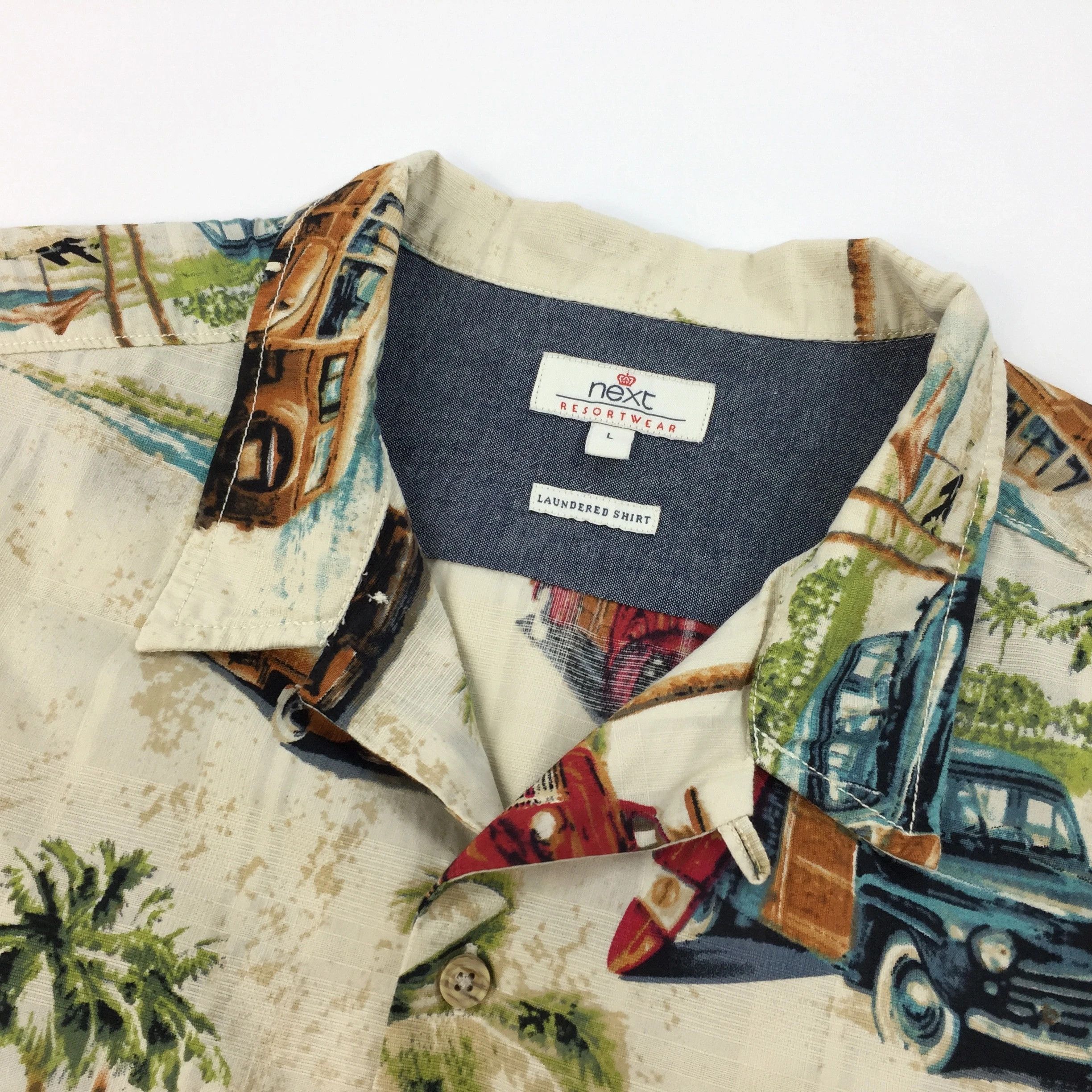 Vintage Next Retro Car Print Hawaiian Shirt Cream White Auto Style Size US L / EU 52-54 / 3 - 4 Thumbnail