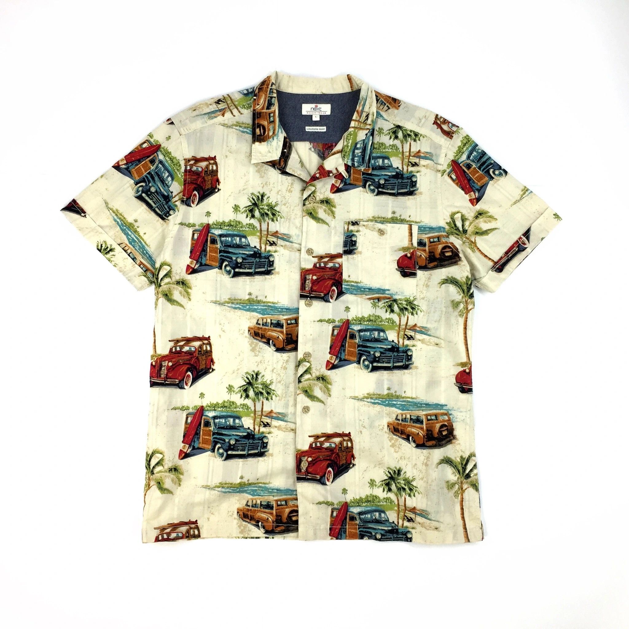 Vintage Next Retro Car Print Hawaiian Shirt Cream White Auto Style Size US L / EU 52-54 / 3 - 1 Thumbnail