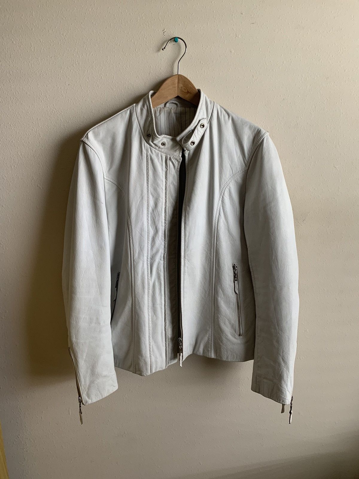 image of Leather Moto Jacket in White, Men's (Size Medium)