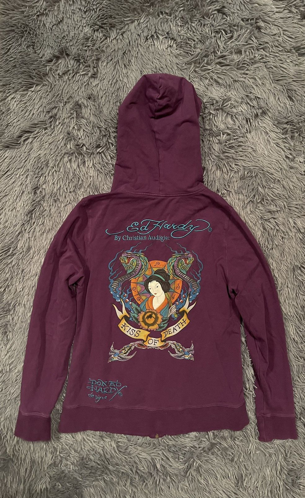 Christian Audigier × Ed Hardy × Vintage Ed Hardy Christian Audigier Y2K Japanese style purple hoodie Size L / US 10 / IT 46 - 1 Thumbnail