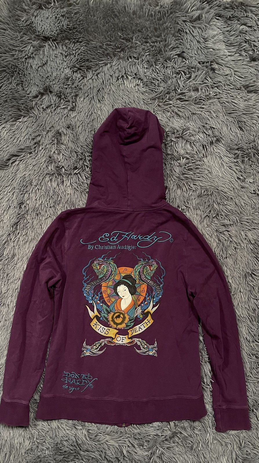 Christian Audigier × Ed Hardy × Vintage Ed Hardy Christian Audigier Y2K Japanese style purple hoodie Size L / US 10 / IT 46 - 9 Thumbnail