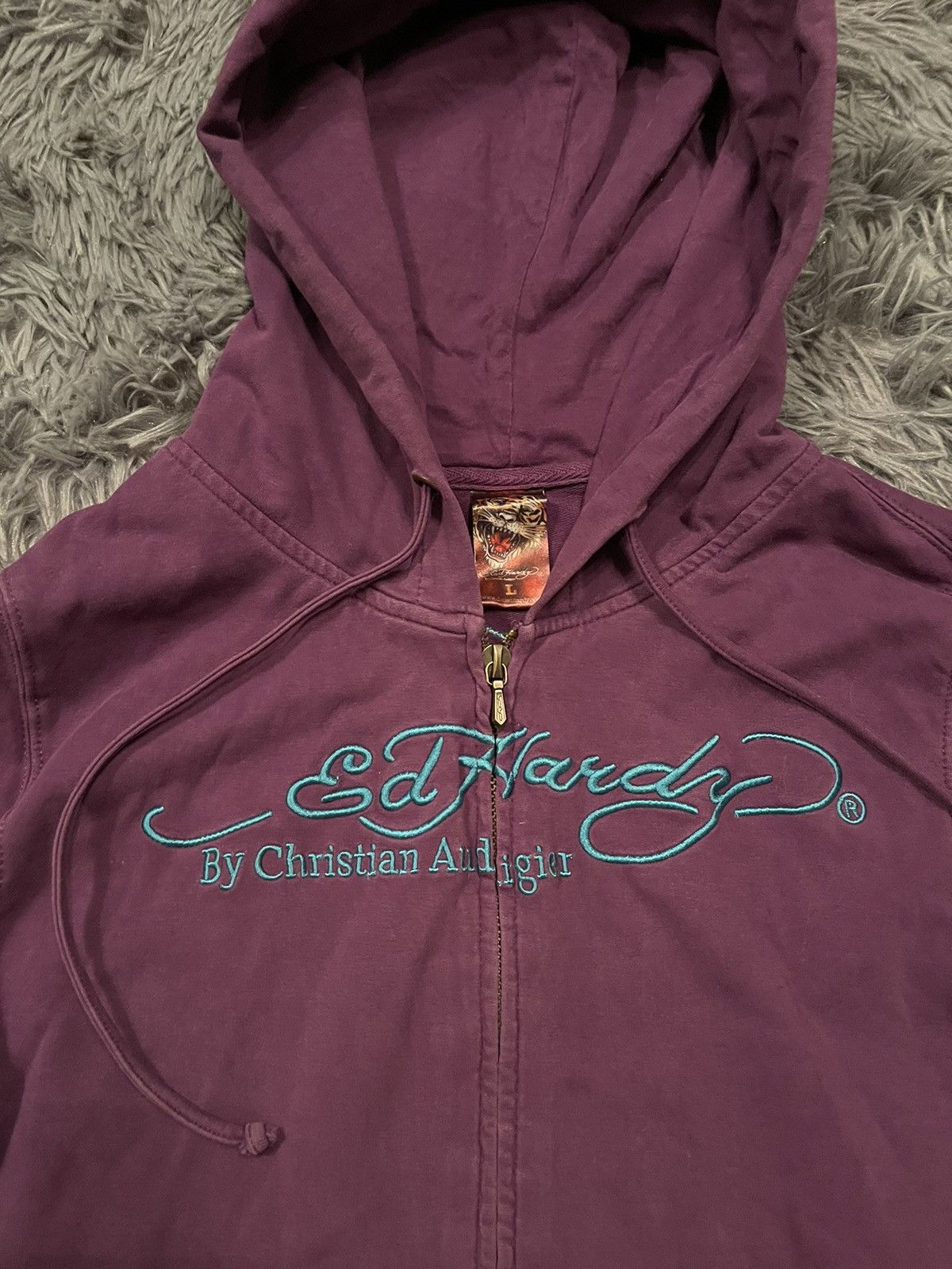 Christian Audigier × Ed Hardy × Vintage Ed Hardy Christian Audigier Y2K Japanese style purple hoodie Size L / US 10 / IT 46 - 3 Thumbnail