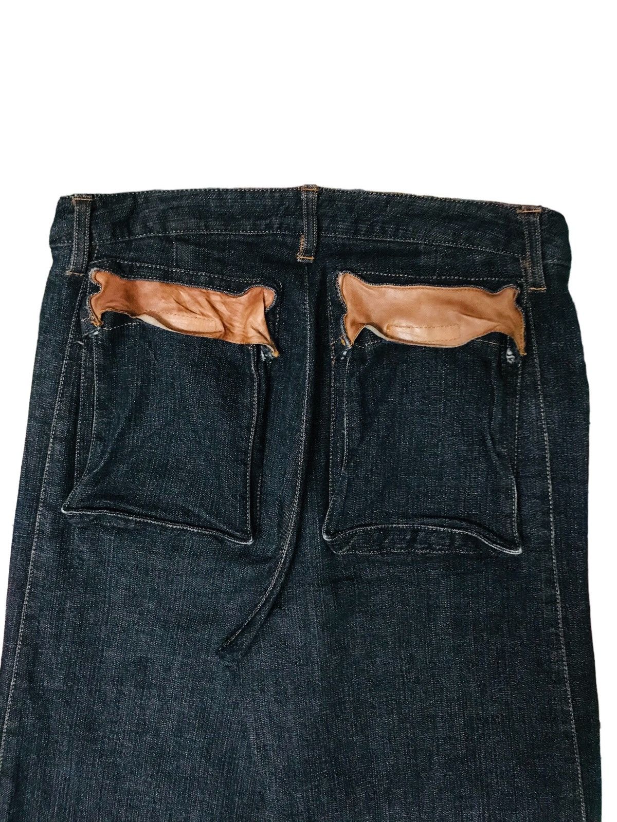 20471120 × Le Grande Bleu (L.G.B.) Vintage Inbreed Japan Denim Leather Pocket Double Knee Size US 28 / EU 44 - 6 Thumbnail