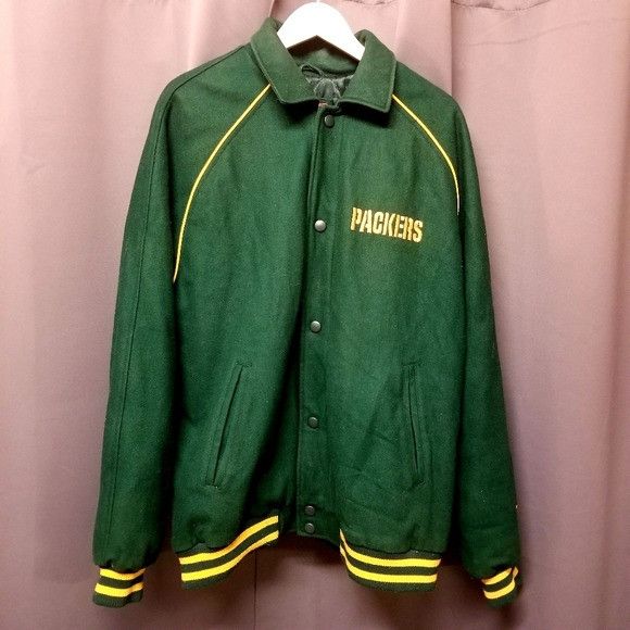Green Bay Packers NFL Wool Blend Football Bomber Jacket XL