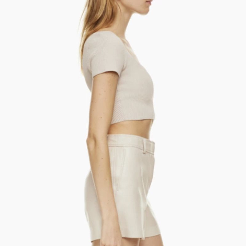 Babaton Sculpt Knit Squareneck Top in Matte Pearl, Size L