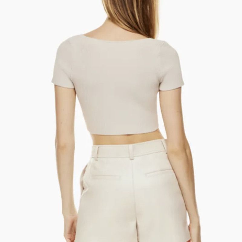 Babaton Sculpt Knit Squareneck Top in Matte Pearl, Size L