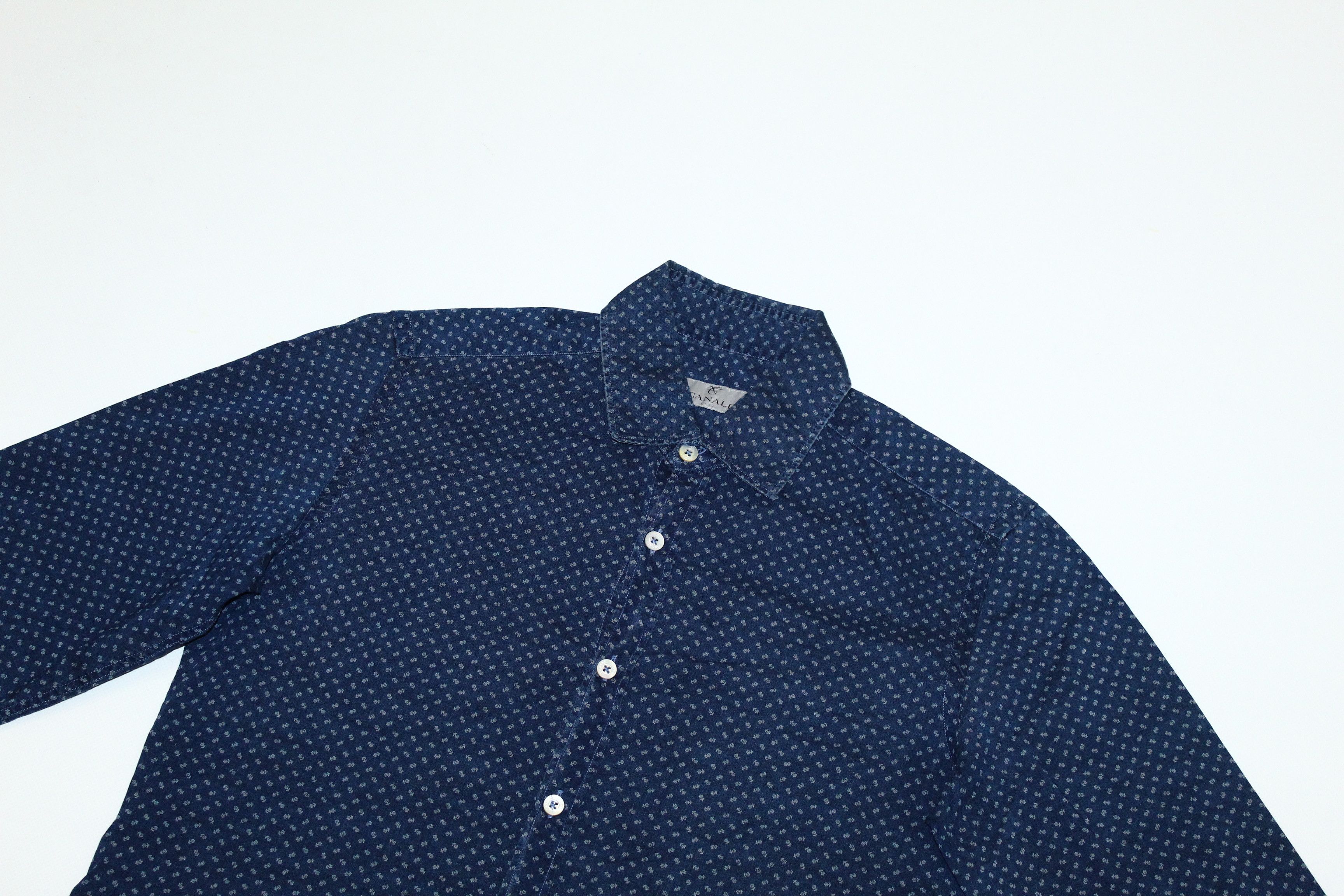Canali Canali Abstract Dot Print Indigo Dyed Cotton Shirt Size US S / EU 44-46 / 1 - 3 Thumbnail