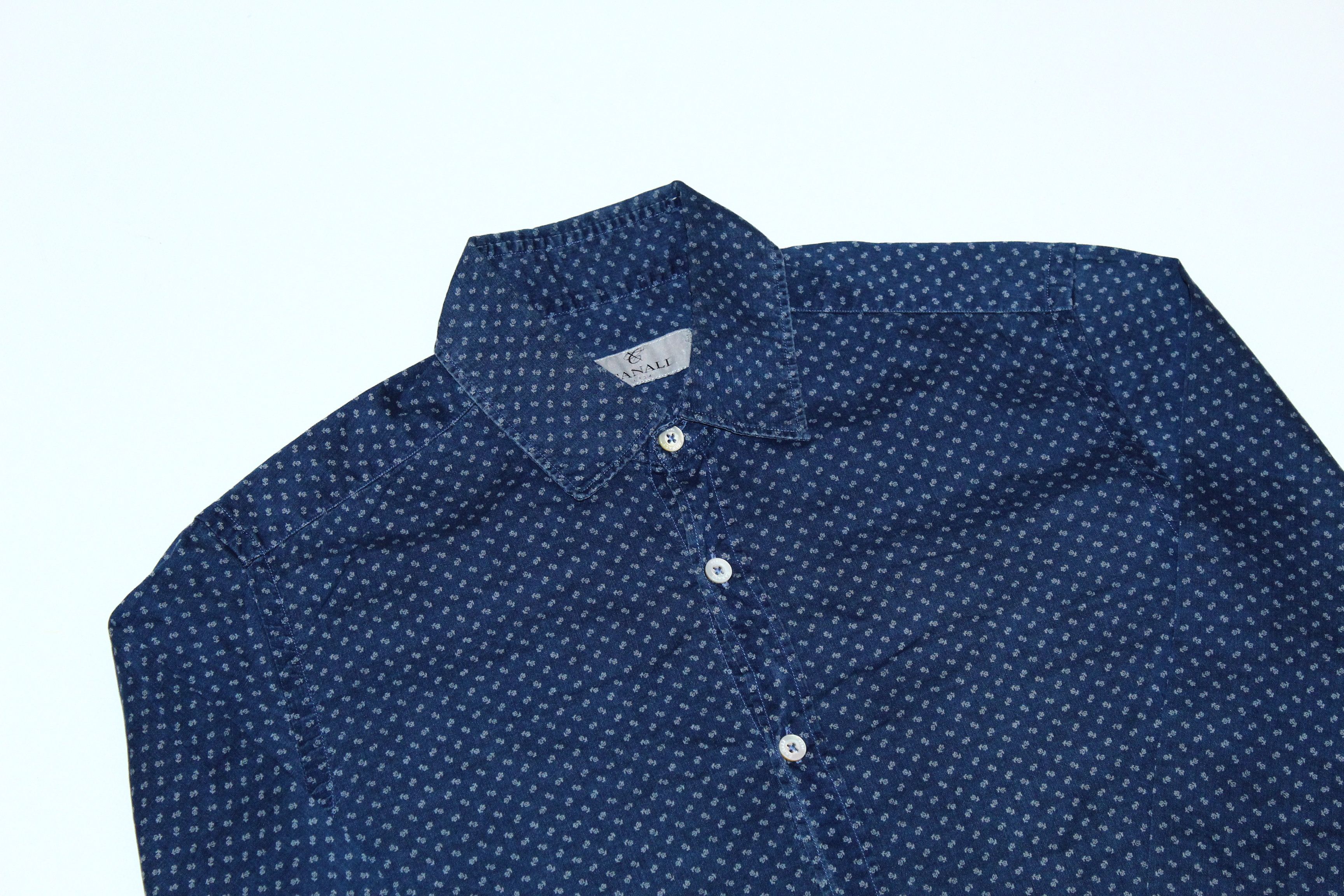 Canali Canali Abstract Dot Print Indigo Dyed Cotton Shirt Size US S / EU 44-46 / 1 - 8 Thumbnail
