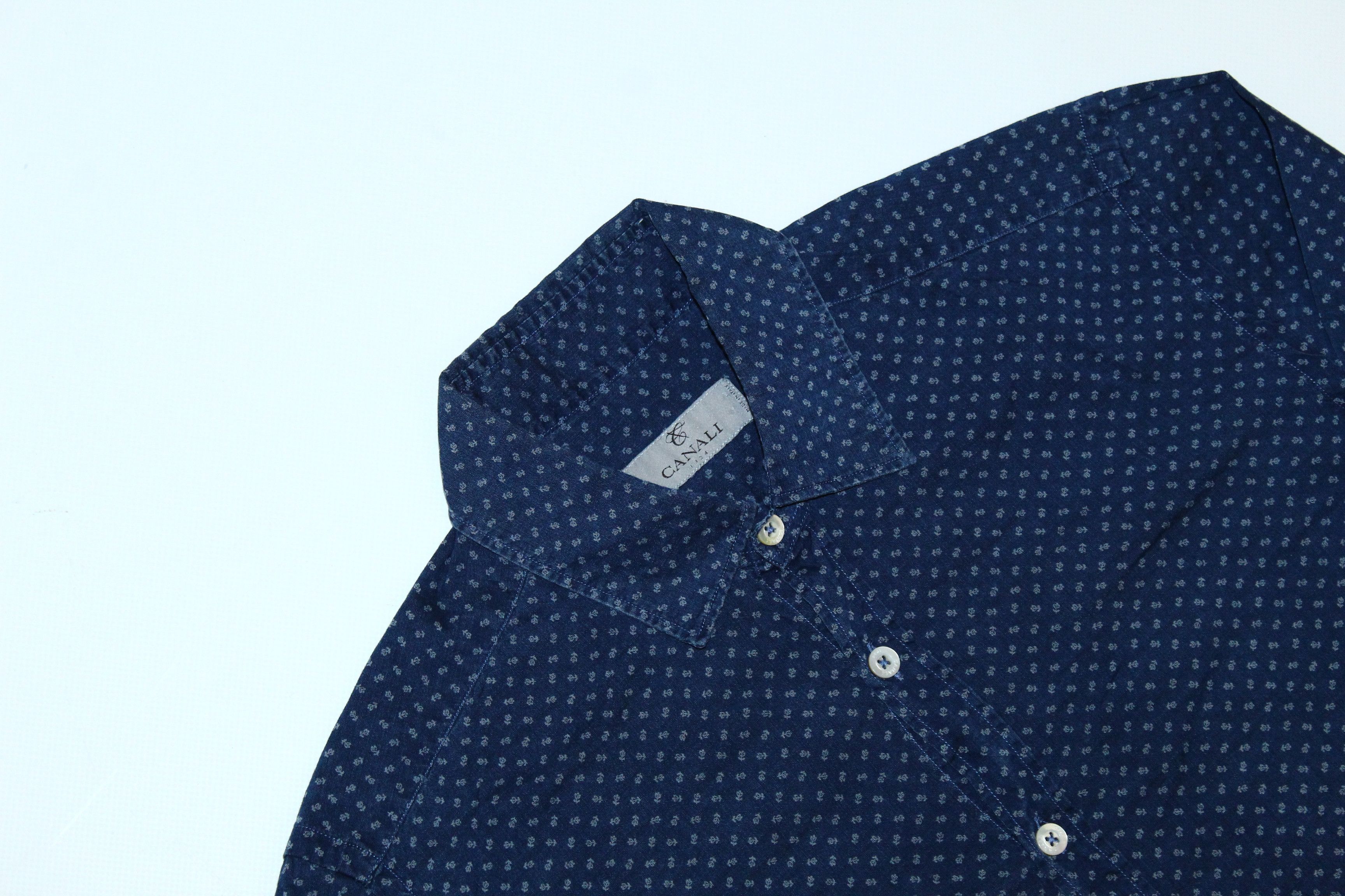 Canali Canali Abstract Dot Print Indigo Dyed Cotton Shirt Size US S / EU 44-46 / 1 - 2 Thumbnail